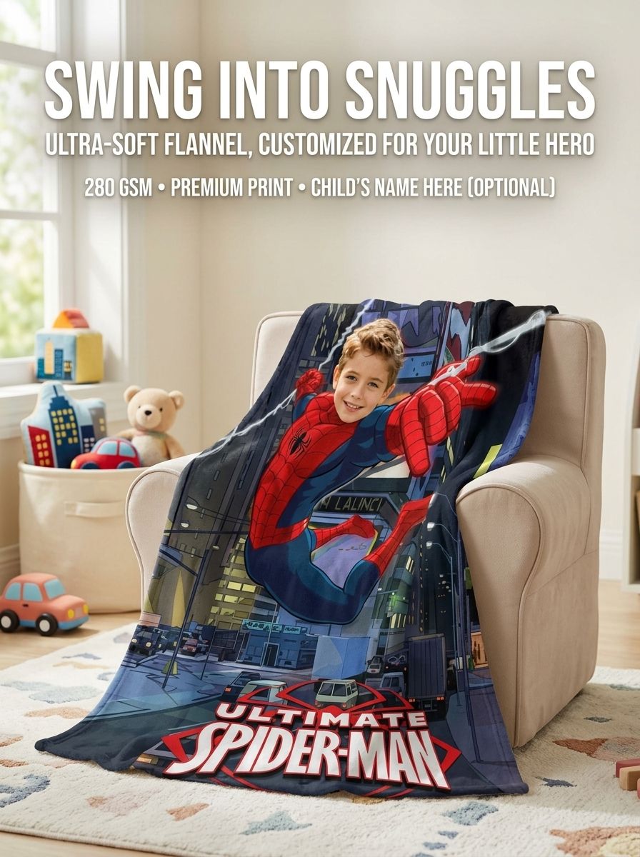 Personalized Superhero Photo Flannel Blanket Custom Face Cozy Plush Throw Ideal Personalized Gift for Kids and Family
