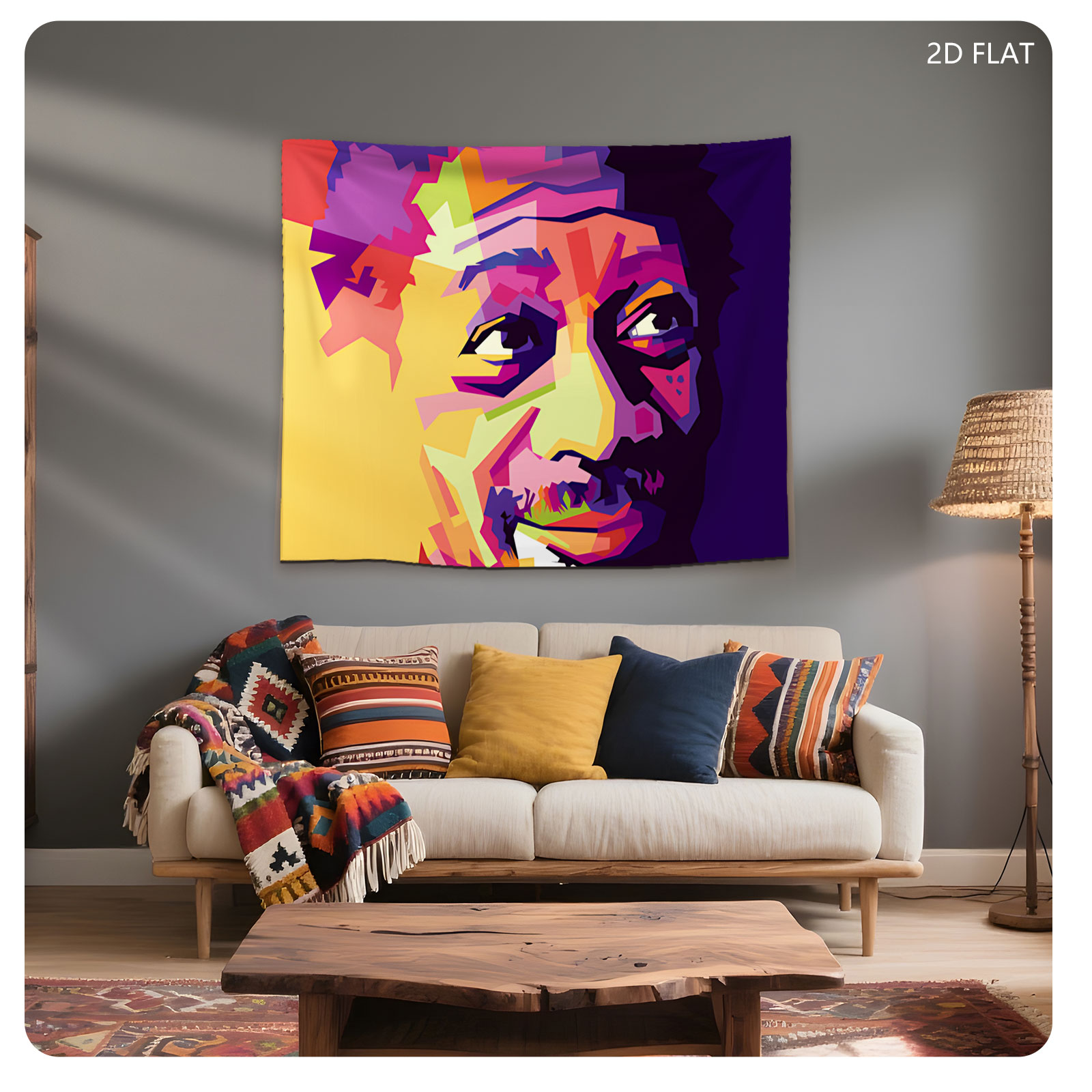 Colorful Abstract Portrait of a Man with Vibrant Geometric Patterns - Tapestry