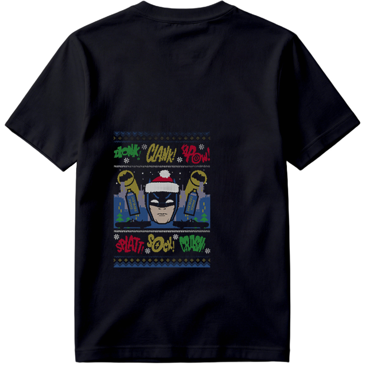 Batman Christmas Sweater with Comic Sound Effects - Tee