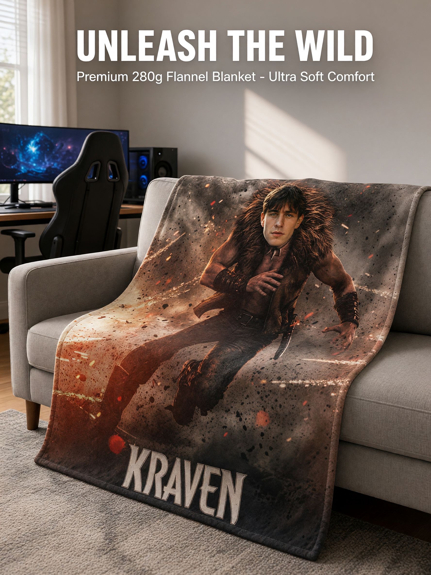 Custom Photo Face Warrior Hunter Flannel Fleece Blanket Ultra Soft Cozy Warm Throw Ideal Personalized Novelty Gift
