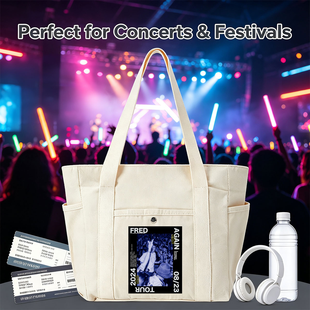FRED AGAIN TOUR 2024 Live Concert Crowd Energy at Festival Event - Multi-pocket bags