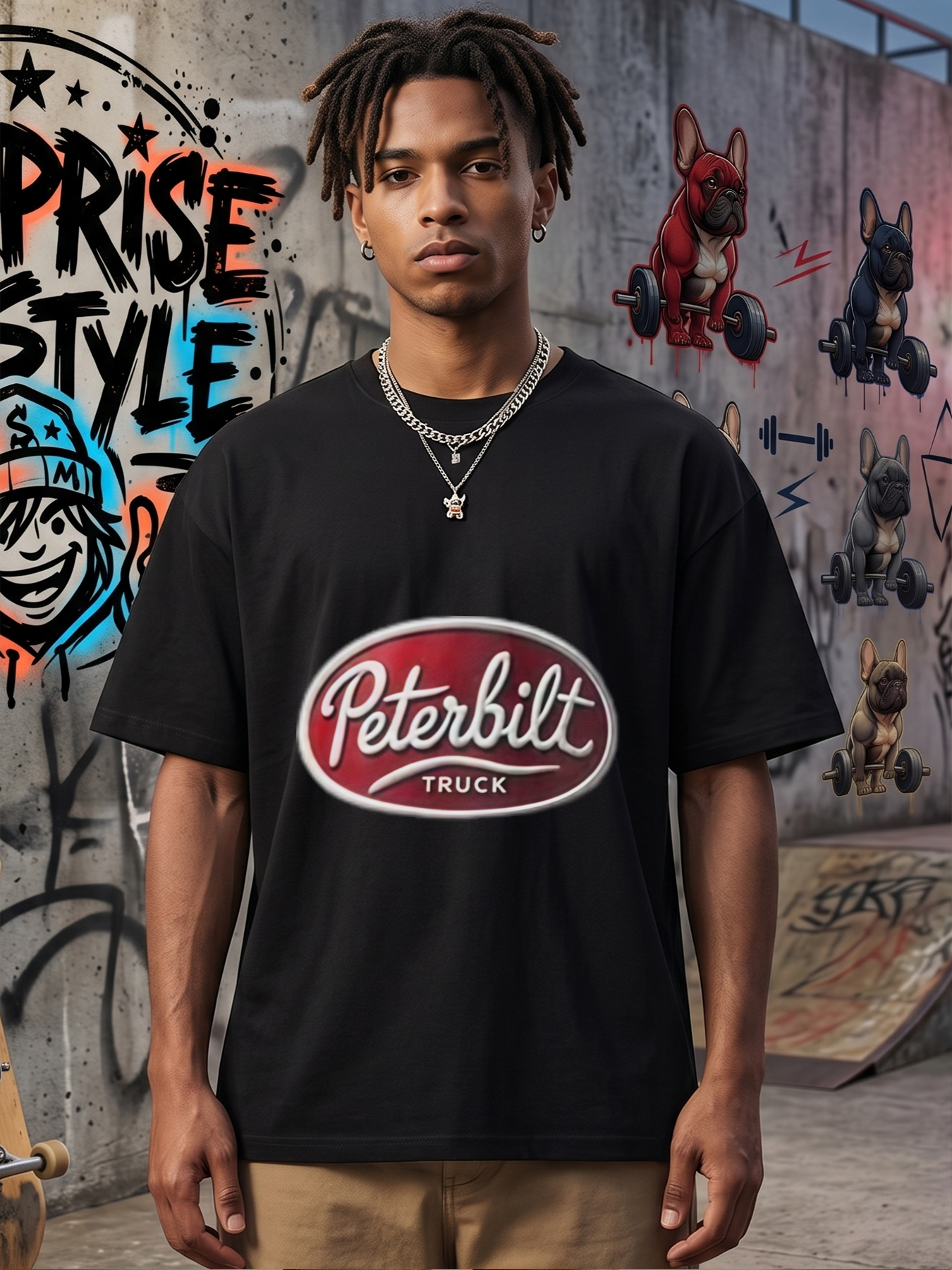 Men's Peterbilt Truck Logo Print T-Shirt Casual Round Neck Lightweight Breathable Summer Short Sleeve Tee for Truck Drivers and Automotive Enthusiasts