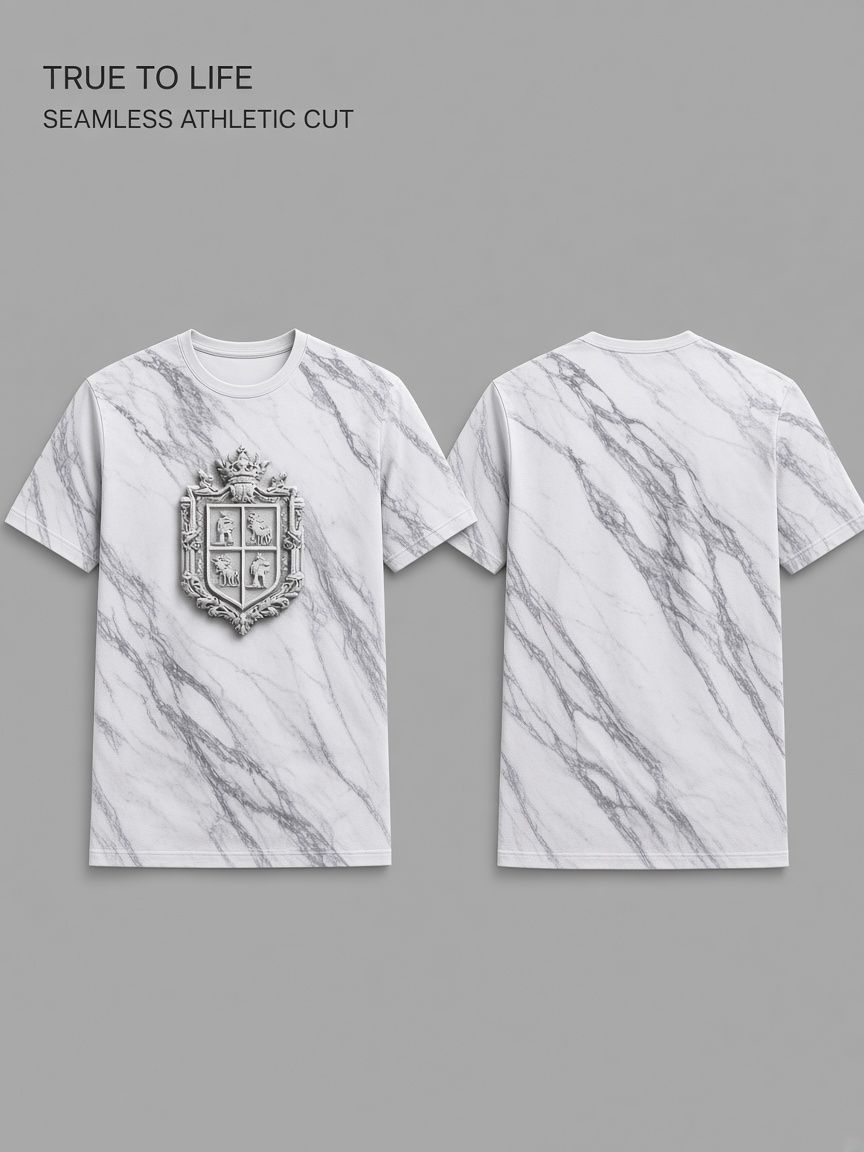 Marble Heraldic Crest 3D Optical Illusion Graphic Tee Breathable Athletic Mesh T-Shirt Casual and Sports Wear