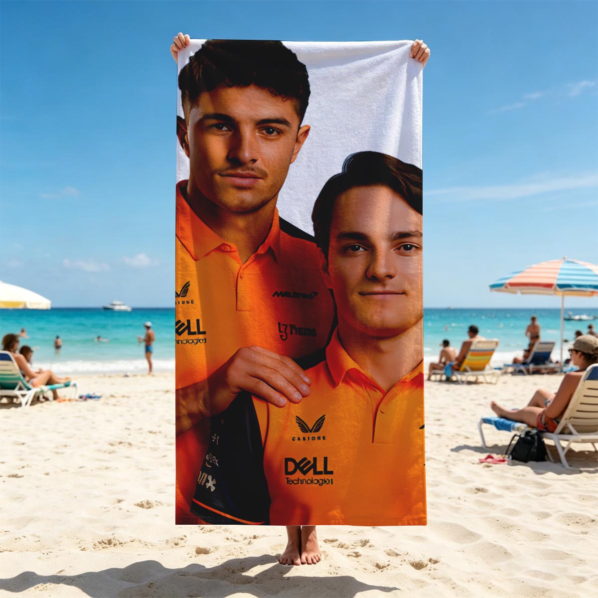 McLaren F1 Drivers in Team Polos, Featuring Dell and Tezos Sponsorship - Beach towels