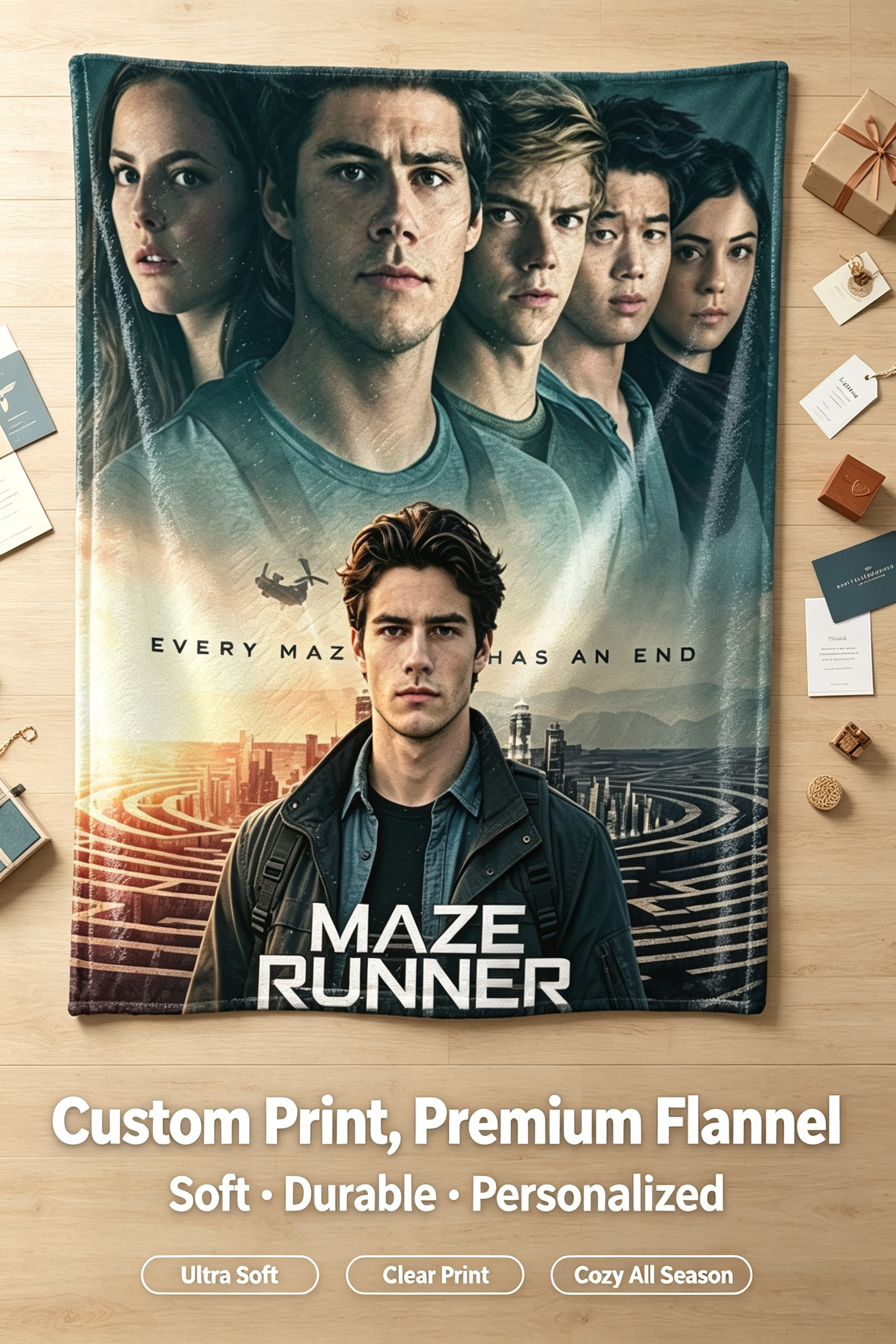Custom Face Blanket Maze Runner The Death Cure Flannel Blanket Movie Fan Gift for Dorm Room or Couch Cozy Comfort Throw Cover Present