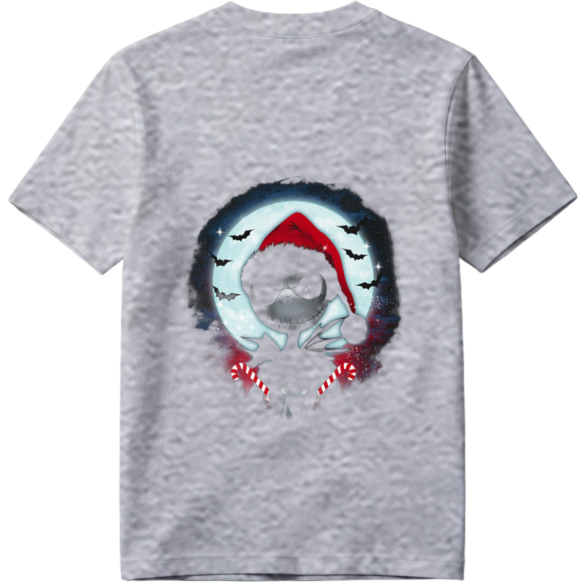 Jack Skellington in Santa Hat with Candy Canes Against Moonlit Sky - Tee