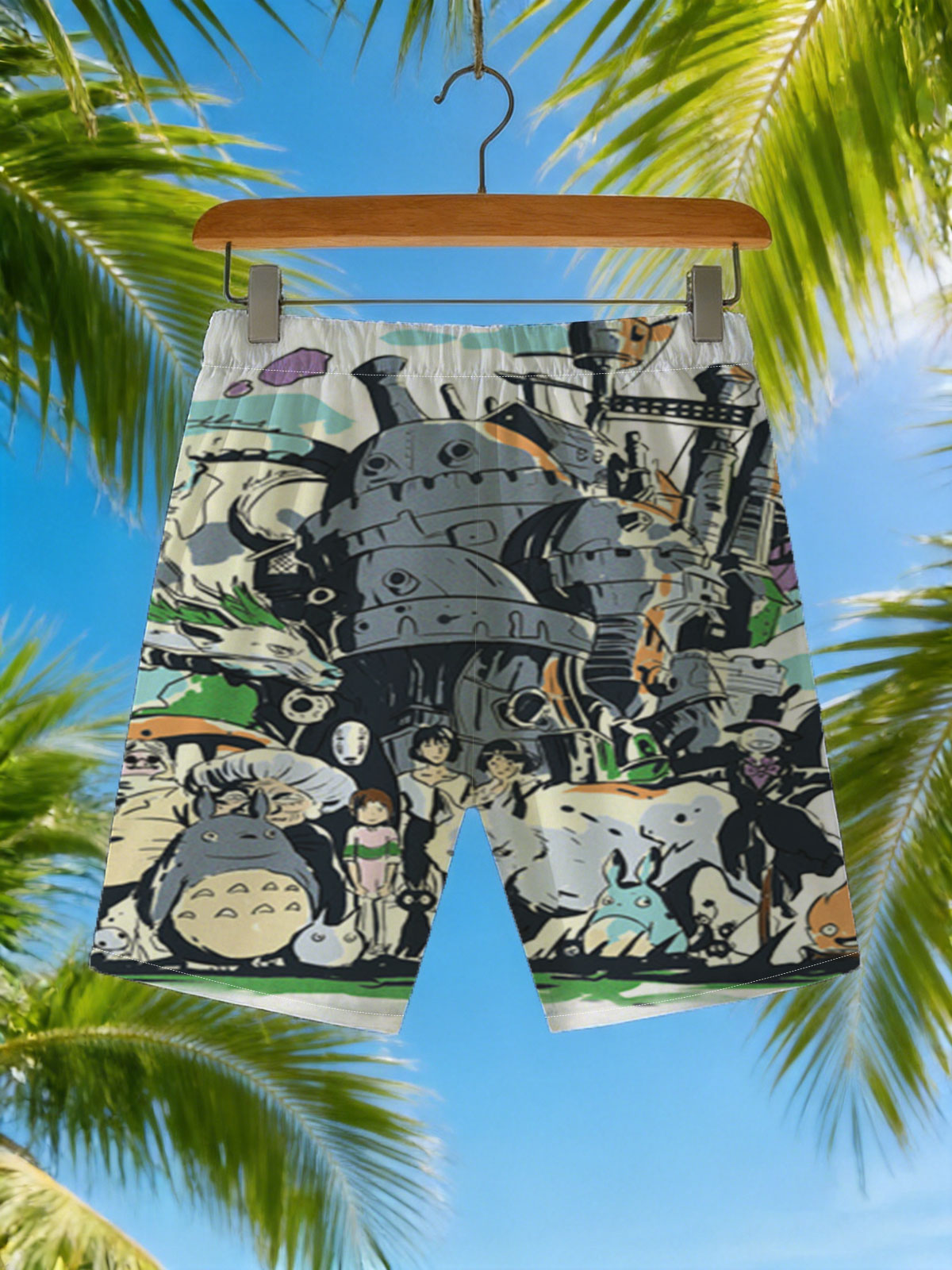 Studio Ghibli Characters and the Moving Castle Ensemble -  Beach shorts