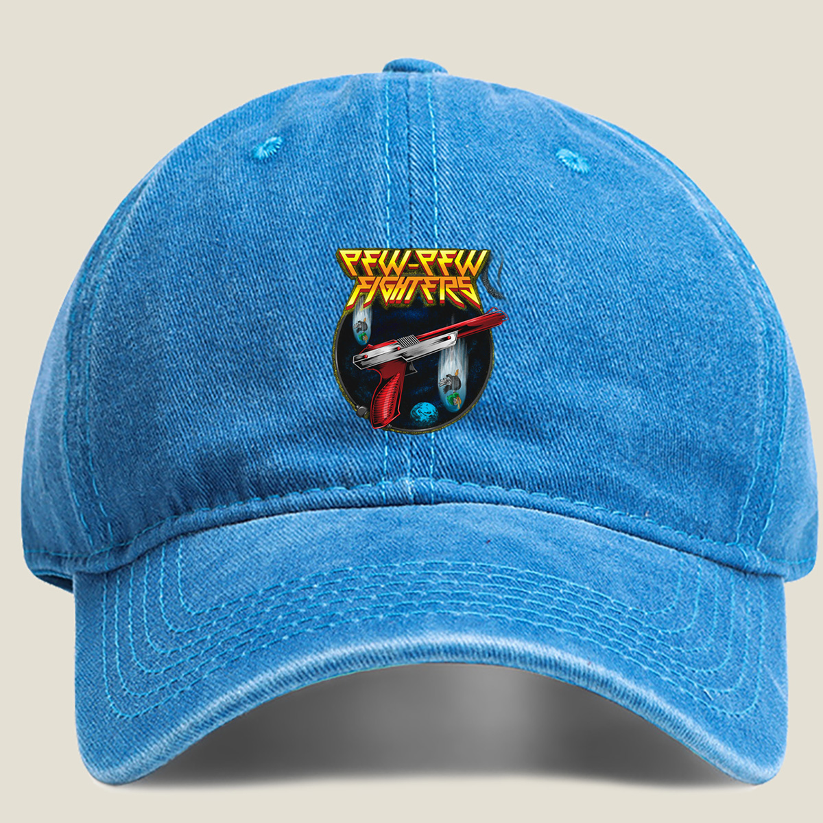 Pew-Pew Fighters: Laser Blasters and Space Ducks - Washed Denim - Baseball Cap