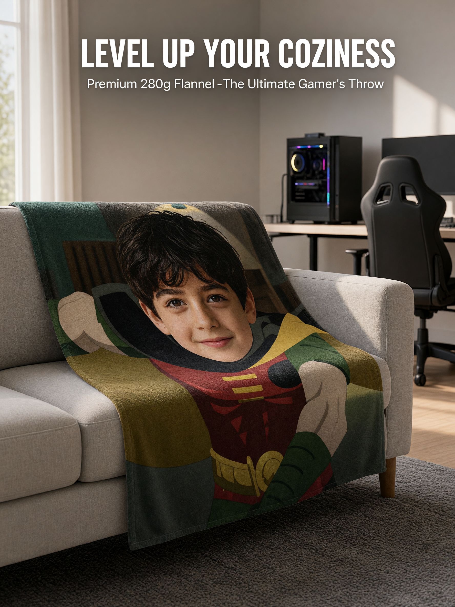 Custom Photo Face Superhero Blanket, Ultra Soft Anti-Pilling Flannel Throw, Ideal Personalized Gift for Kids and Family
