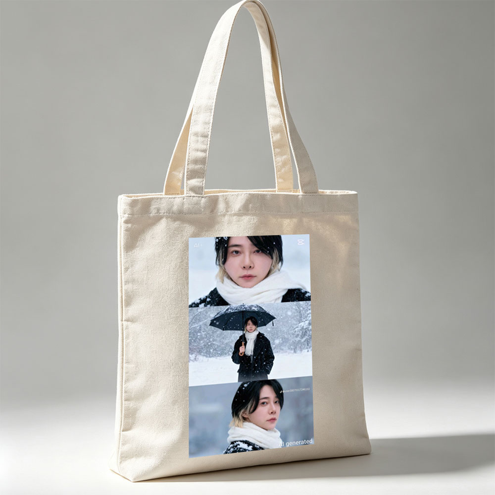 Yeonwoo in Snowy Winter Scene Holding Umbrella with White Scarf and Black Coat - Canvas tote bags