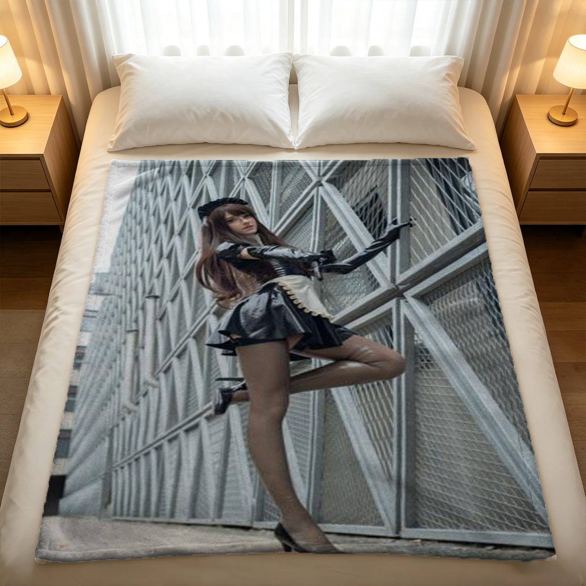 Nude Bella Thorne lying on bed smiling at camera with constellation tattoo visible. - Blanket