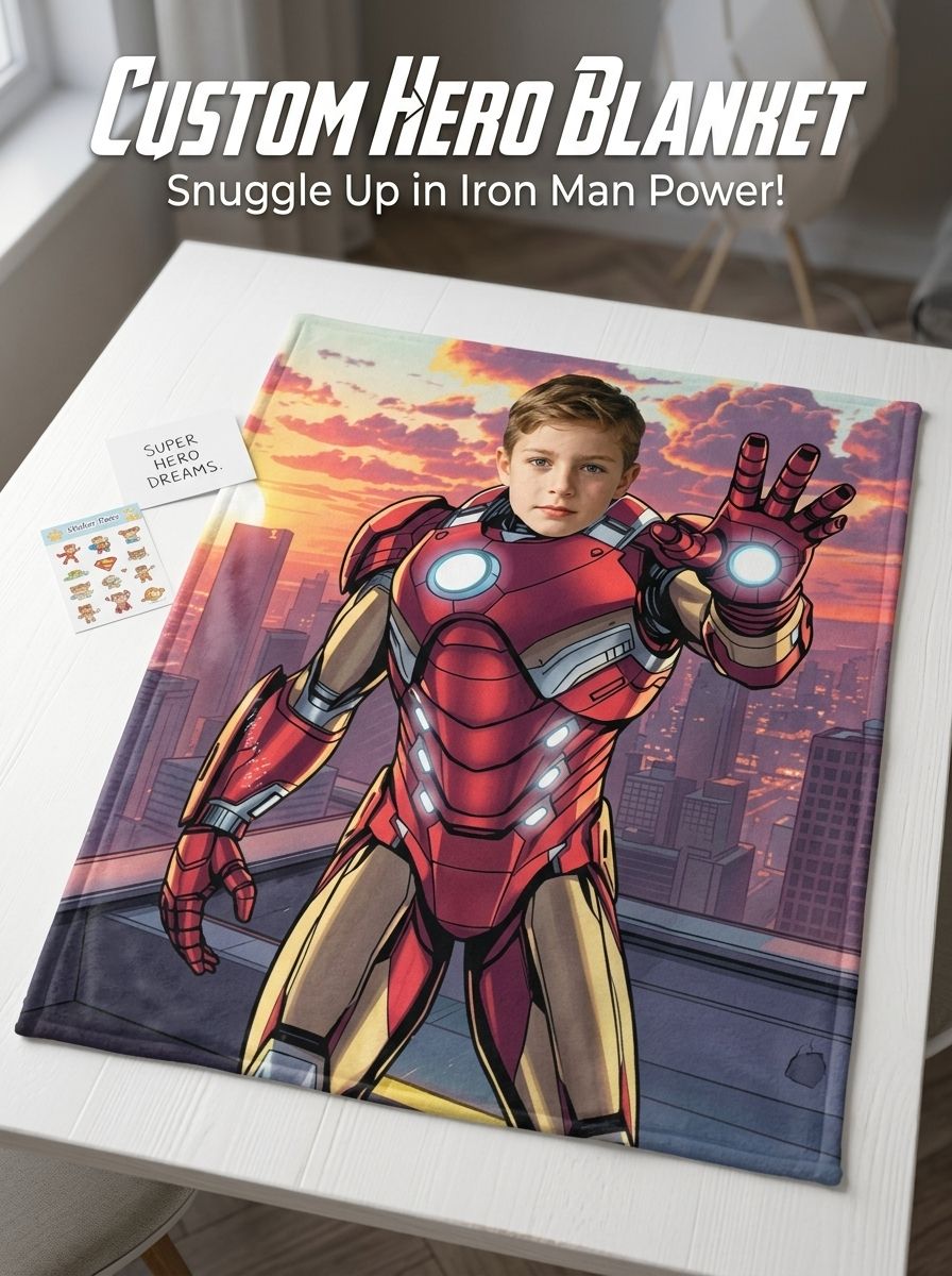 Custom Photo Superhero Flannel Blanket Personalized Soft Throw Fleece Warm Bed Cover Gift for Kids and Family