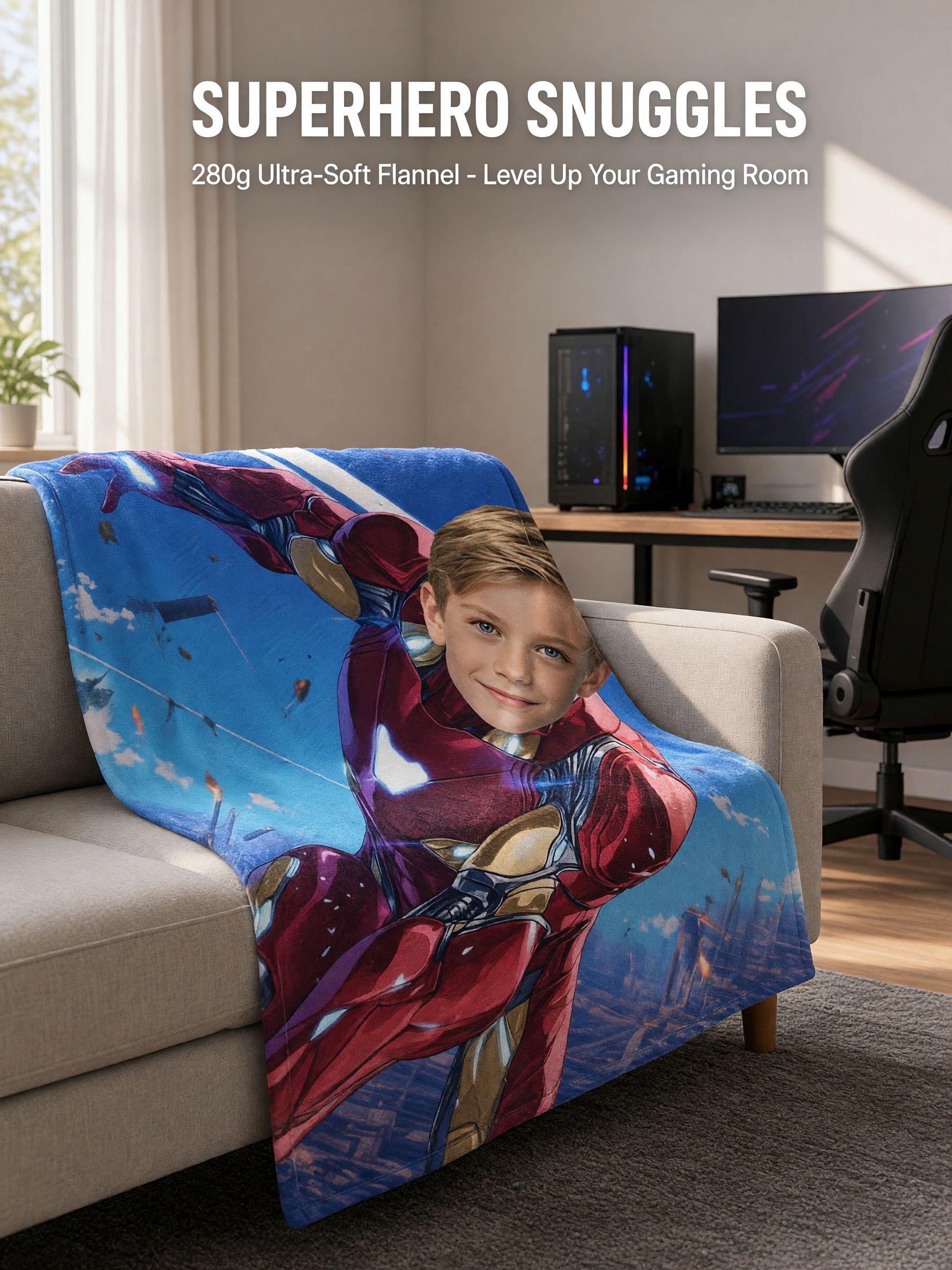 Custom Photo Face Blanket Personalized Superhero Flannel Fleece Throw Soft Skin-Friendly Warm Bed Sofa Cover Ideal
