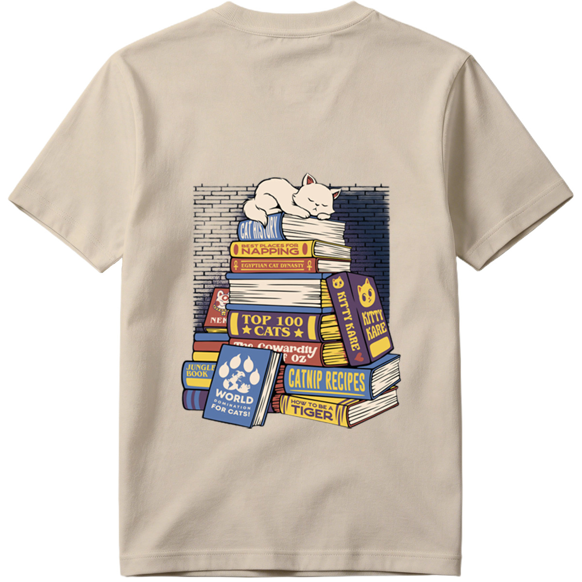 Cat Nap on Book Stack - Tee