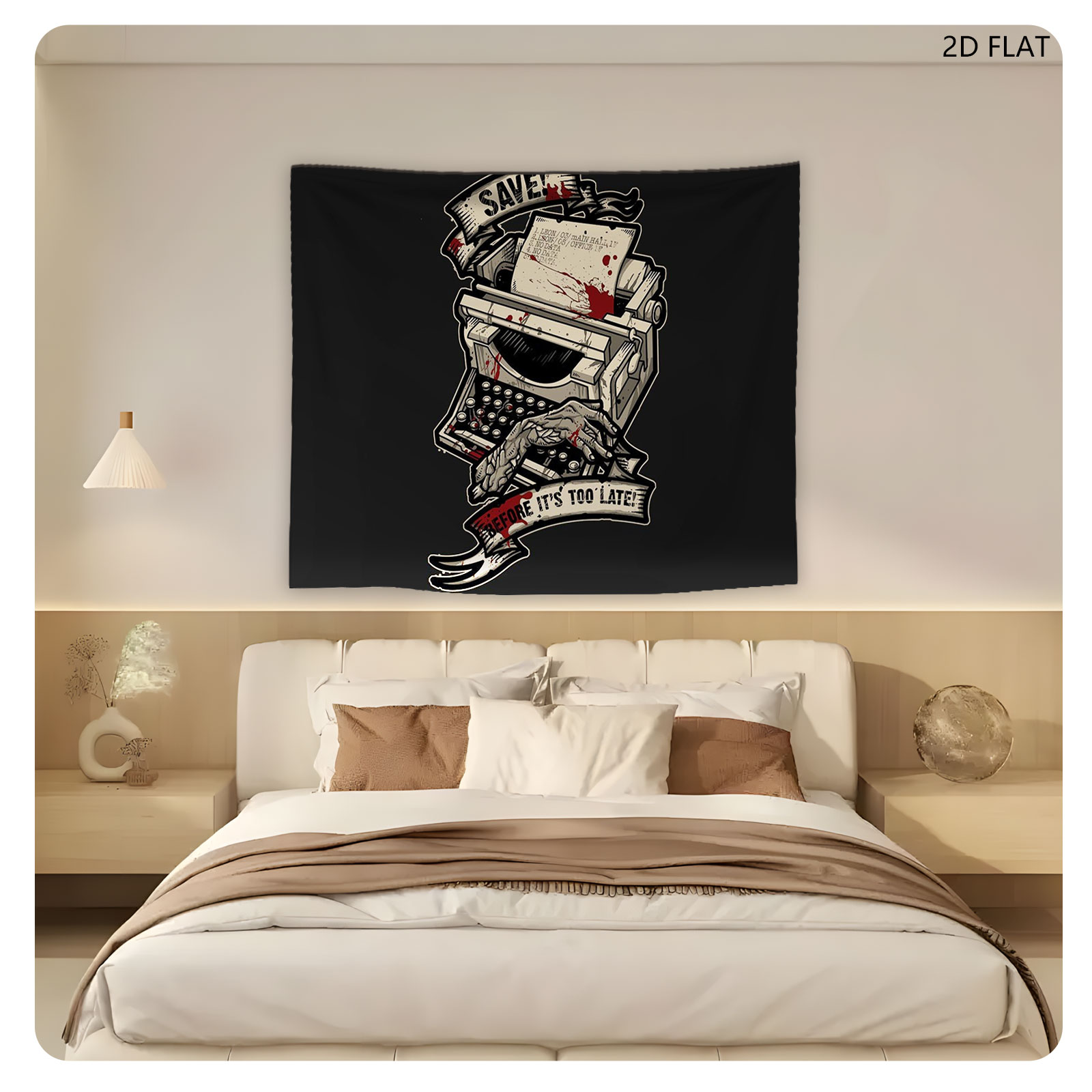 Save Before It's Too Late: Typewriter with Bloody Hands and Urgent Message - Tapestry