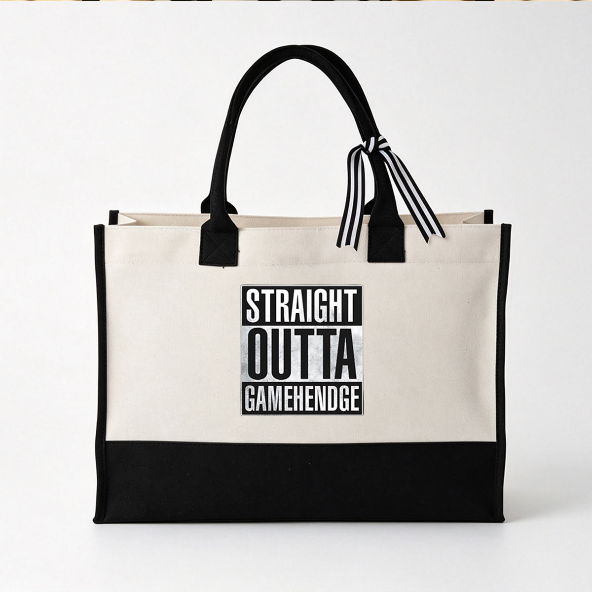 Straight Outta Gamehendge - Canvas patchwork gift tote bag