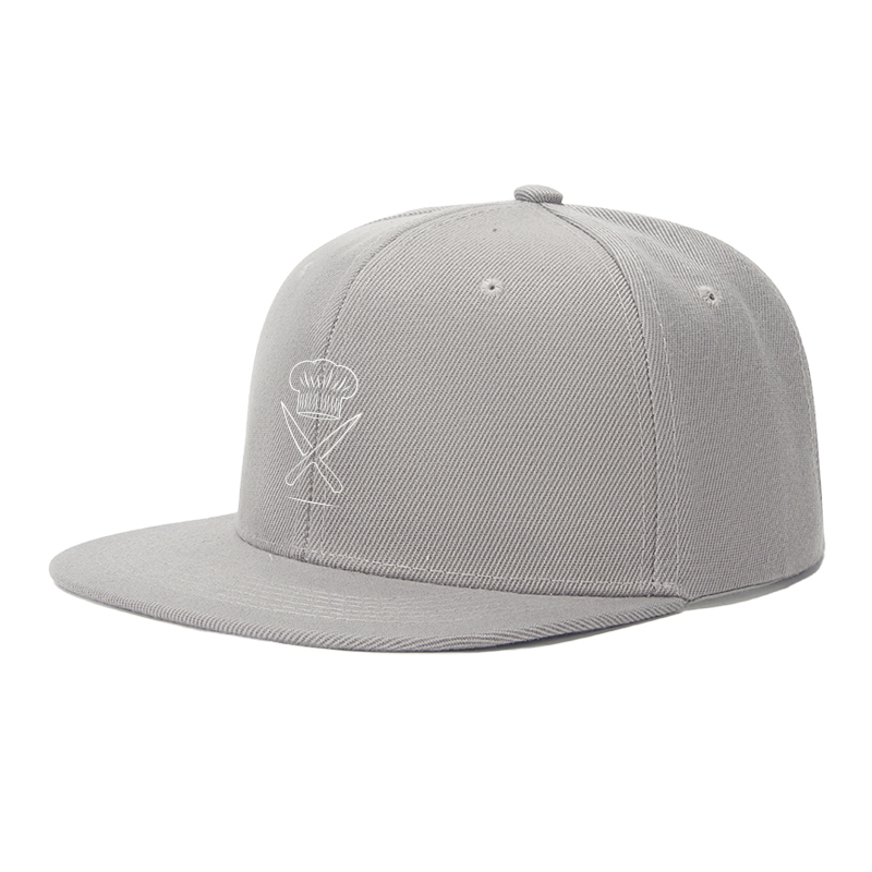 Flat Brim Baseball Cap Chef Hat Crossed Knives Print Streetwear Underground Skate Style for Urban Cooking Enthusiasts and Foodie Skaters in City Streets and Food Markets