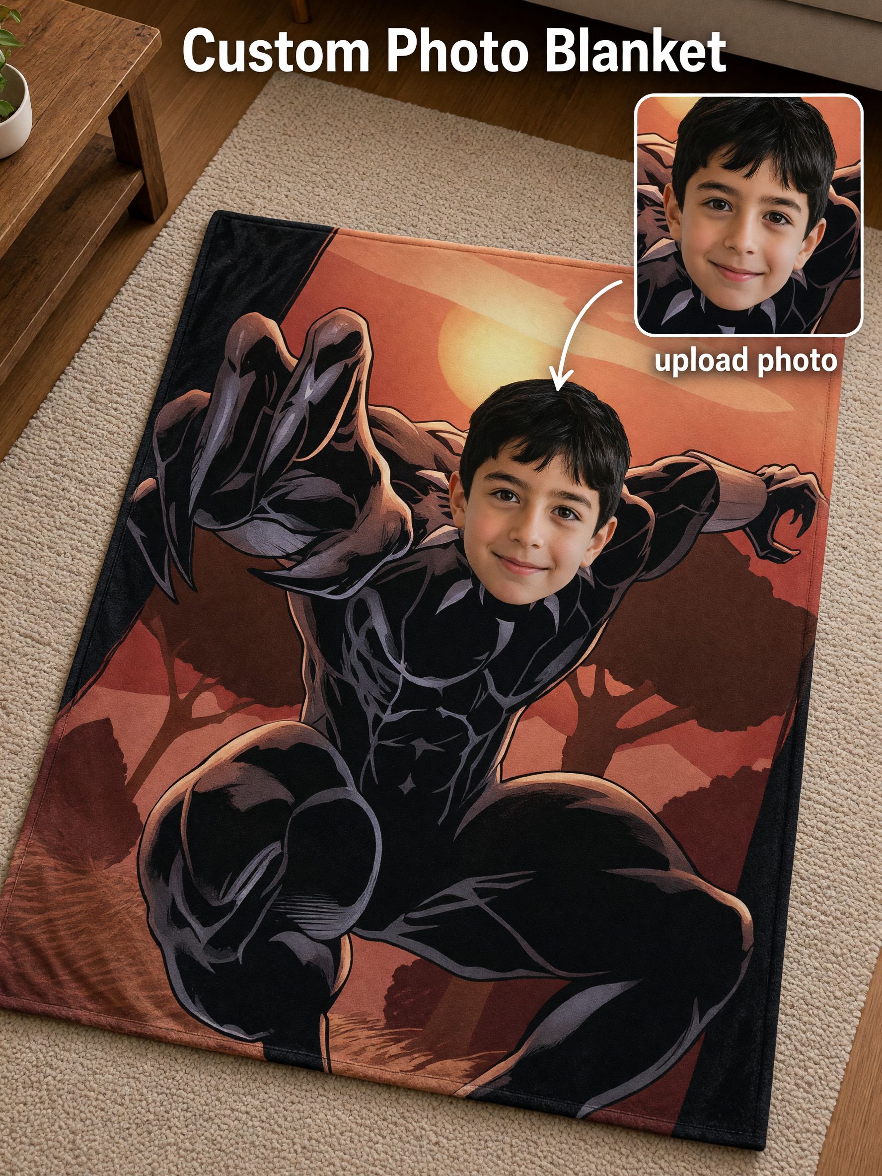 Custom Photo Face Superhero Blanket Ultra Soft Flannel Throw for Bed Couch Ideal Personalized Gift