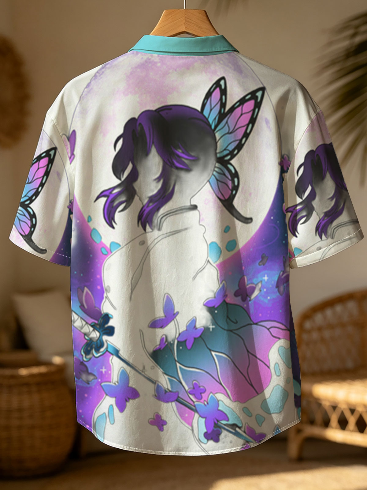 Shinobu Kocho from Demon Slayer, butterfly wings, moonlit silhouette, sword, purple butterflies -  Shirt