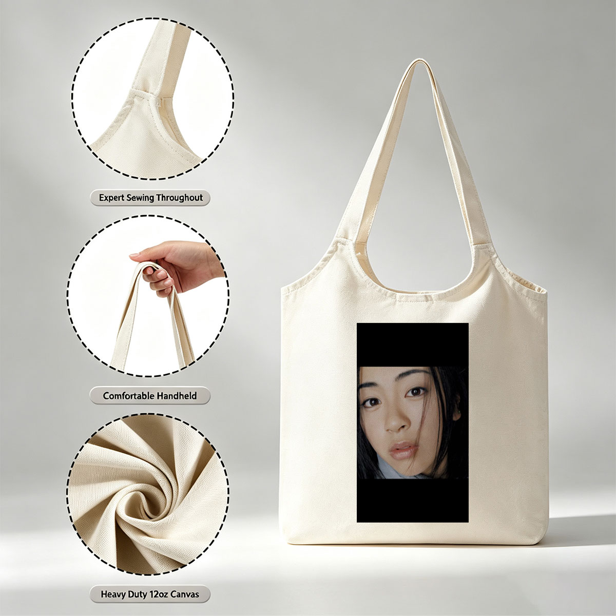 Yuki Kajiura in a Close-Up Portrait with Soft Lighting and Gentle Expression - Canvas shoulder bags/
