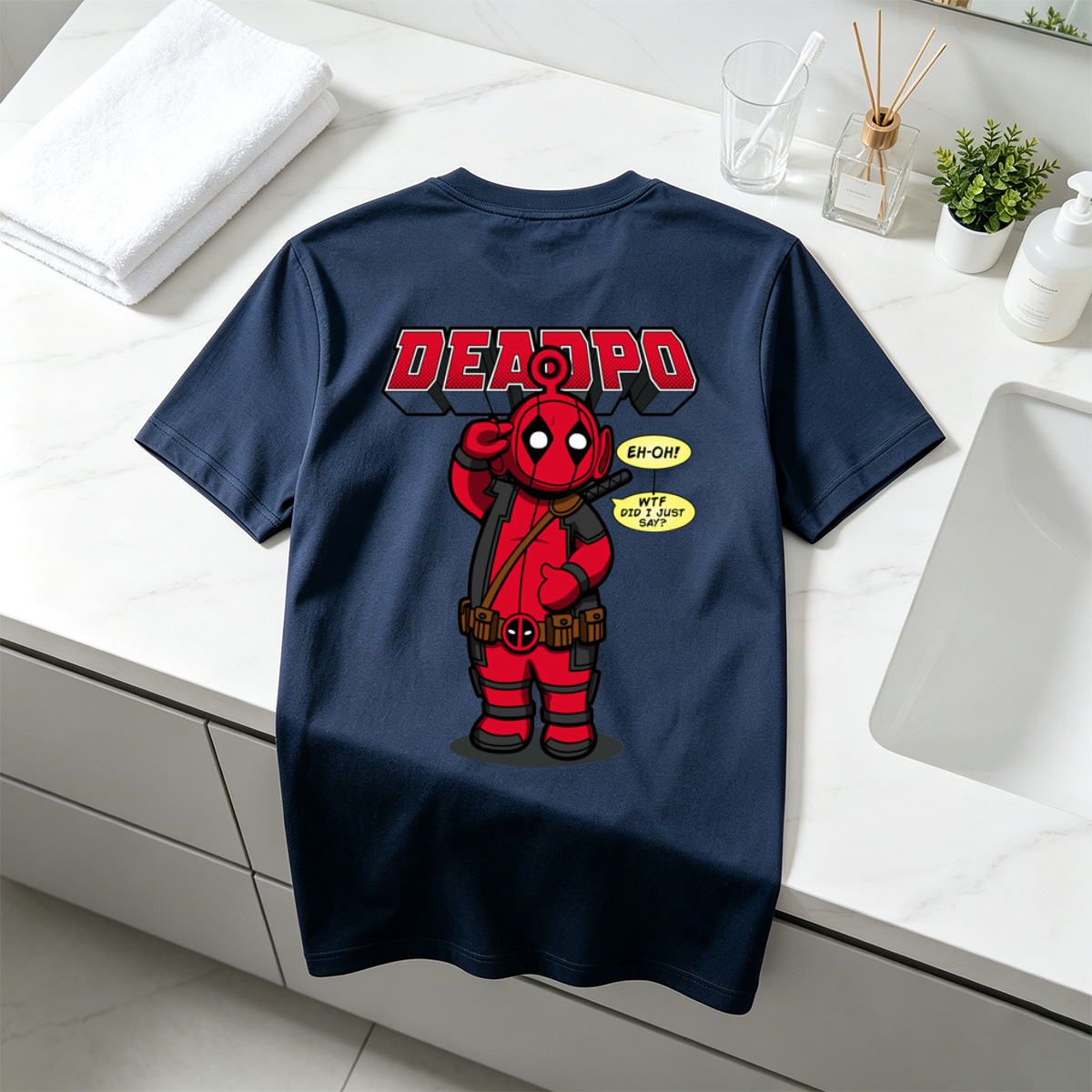 Deadpool Chibi Character with Speech Bubbles - Tee