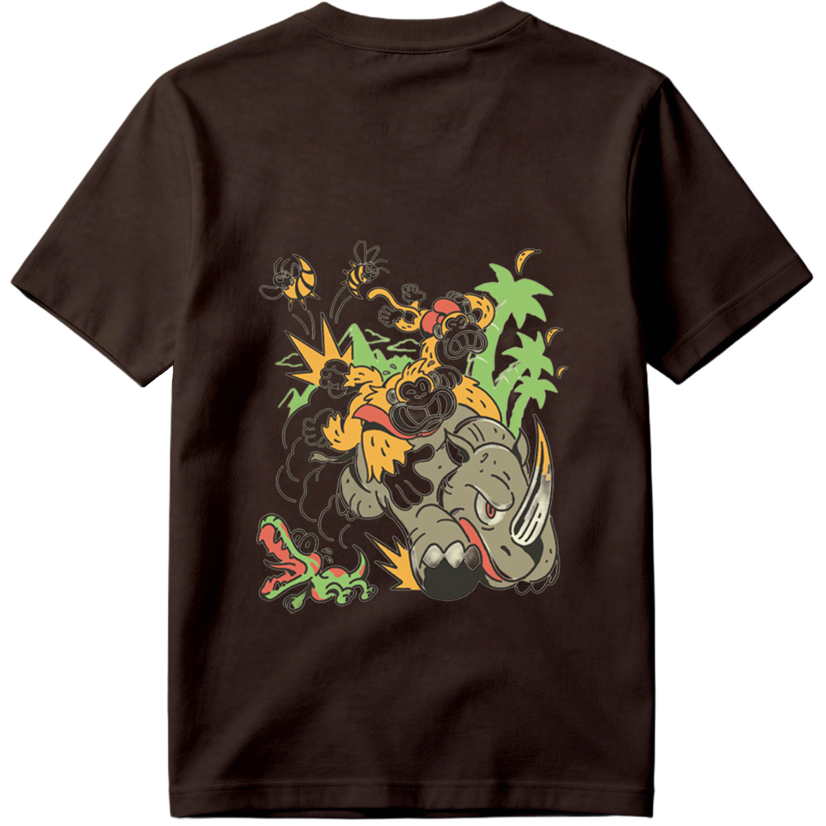 Donkey Kong and Diddy Kong Ride a Rhinoceros Through Jungle Chaos - Tee
