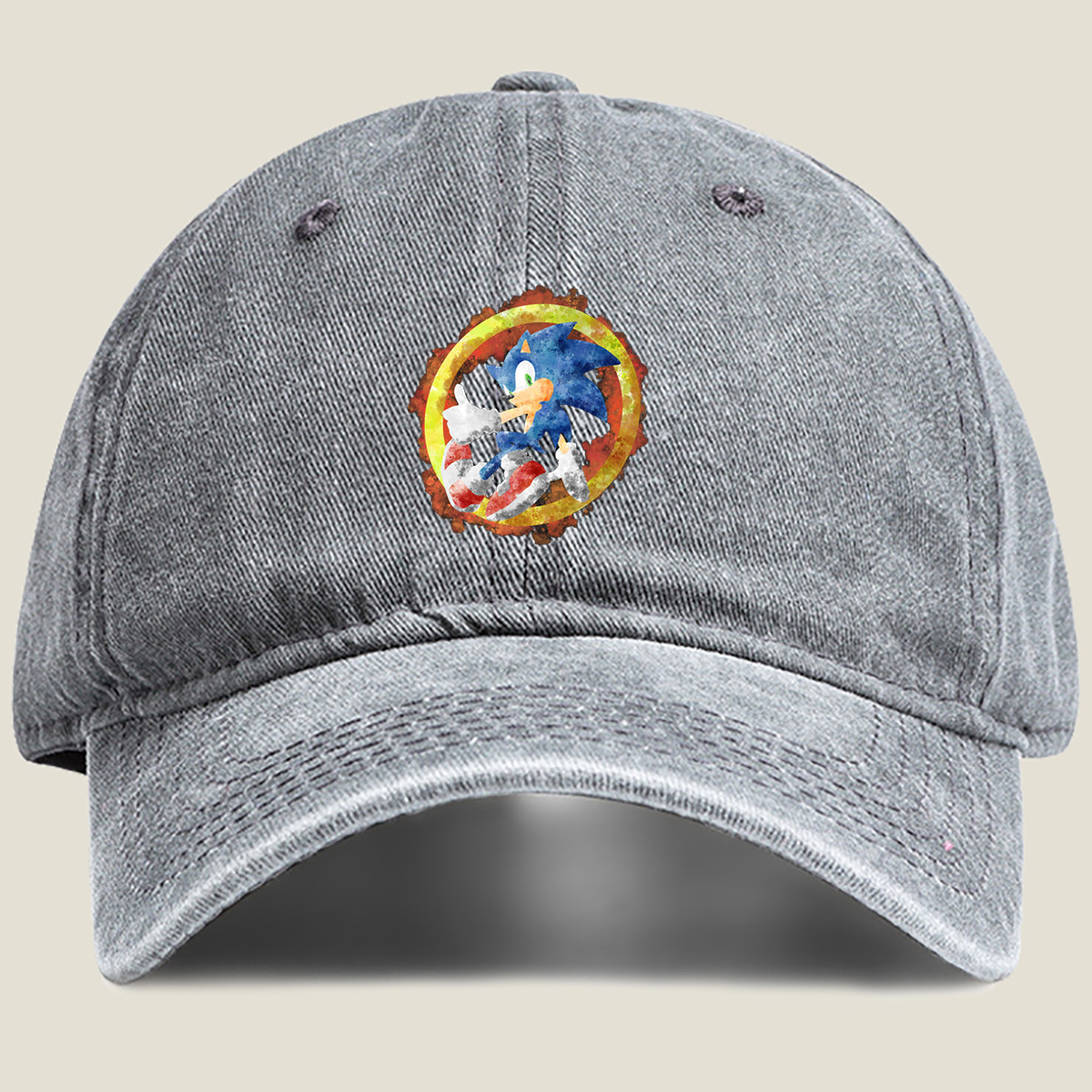 Sonic the Hedgehog in Watercolor Style - Washed Denim - Baseball Cap