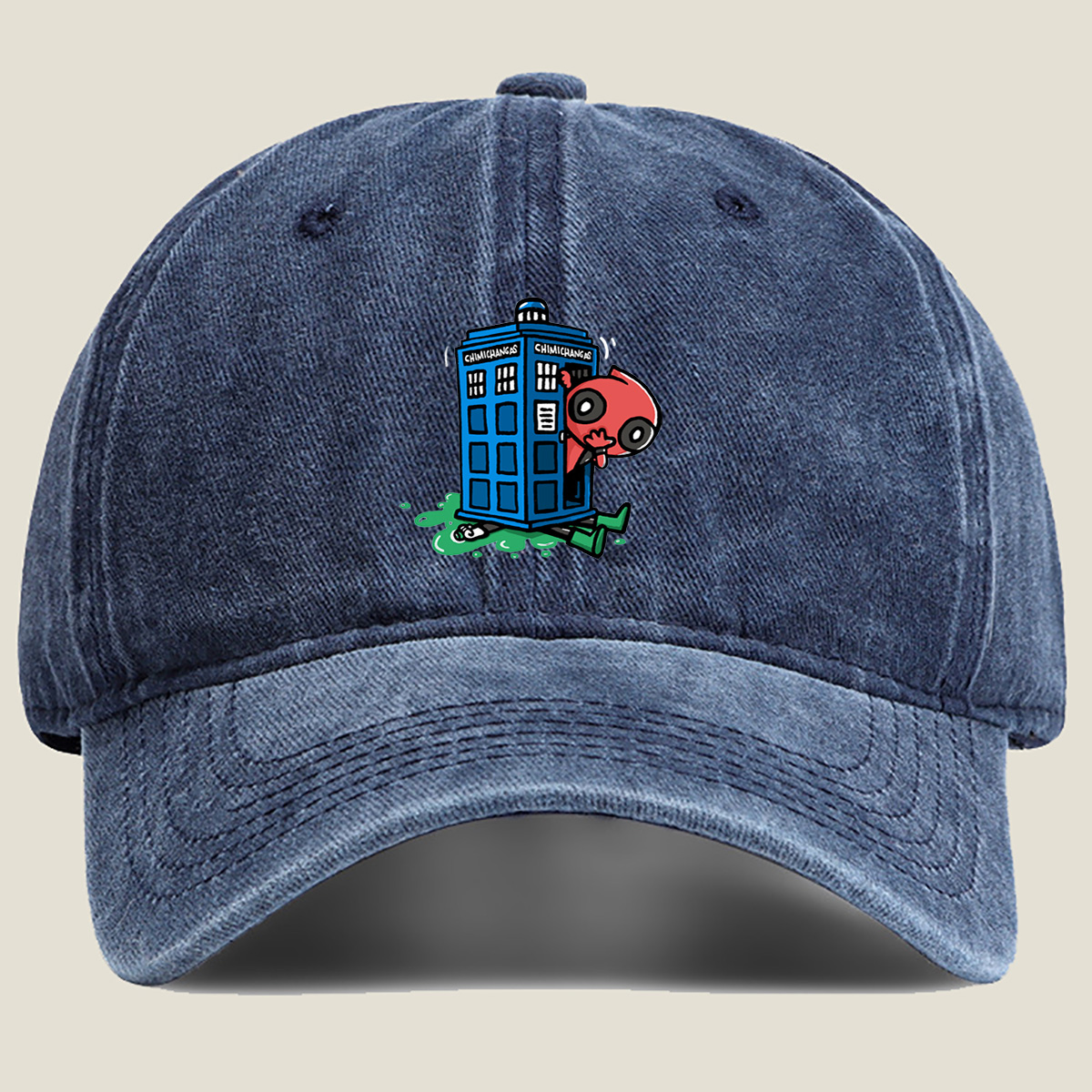 Rick and Morty Meets Doctor Who: Chimichangas TARDIS - Washed Denim - Baseball Cap