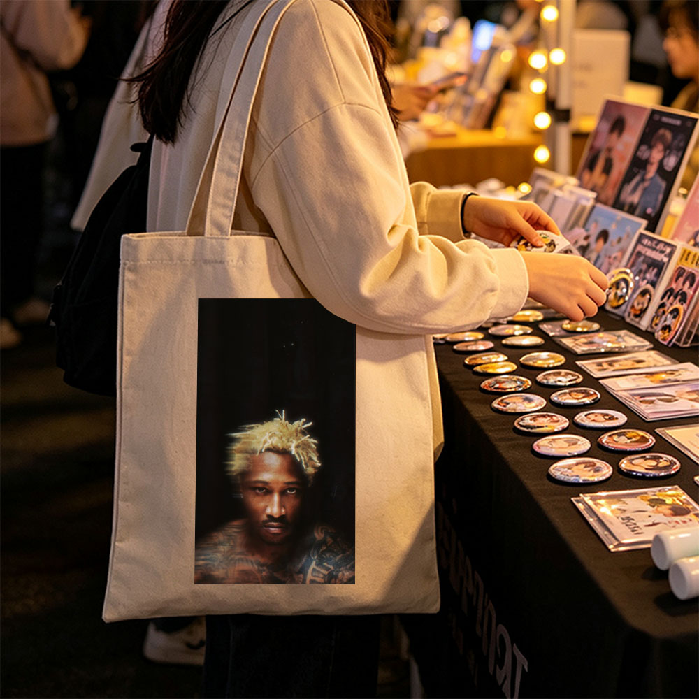 Future Rapper with Blonde Dreads and Tattoos in Dark Portrait - Canvas tote bags