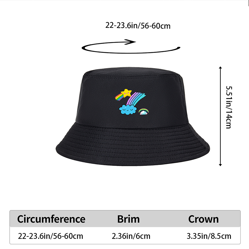 Unisex Fisherman Hat with Rainbow Star and Cloud Print, Classic Cotton Bucket Hat for Outdoor Activities, Perfect for Youth and Adults Seeking Fun and Comfortable Sun Protection