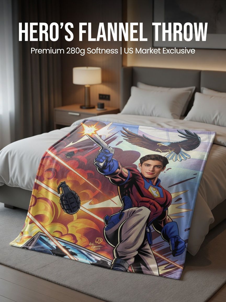 Custom Face Superhero Flannel Blanket, Personalized Photo Comic Book Throw for Sofa Bed, Cozy Gift for Family Friends