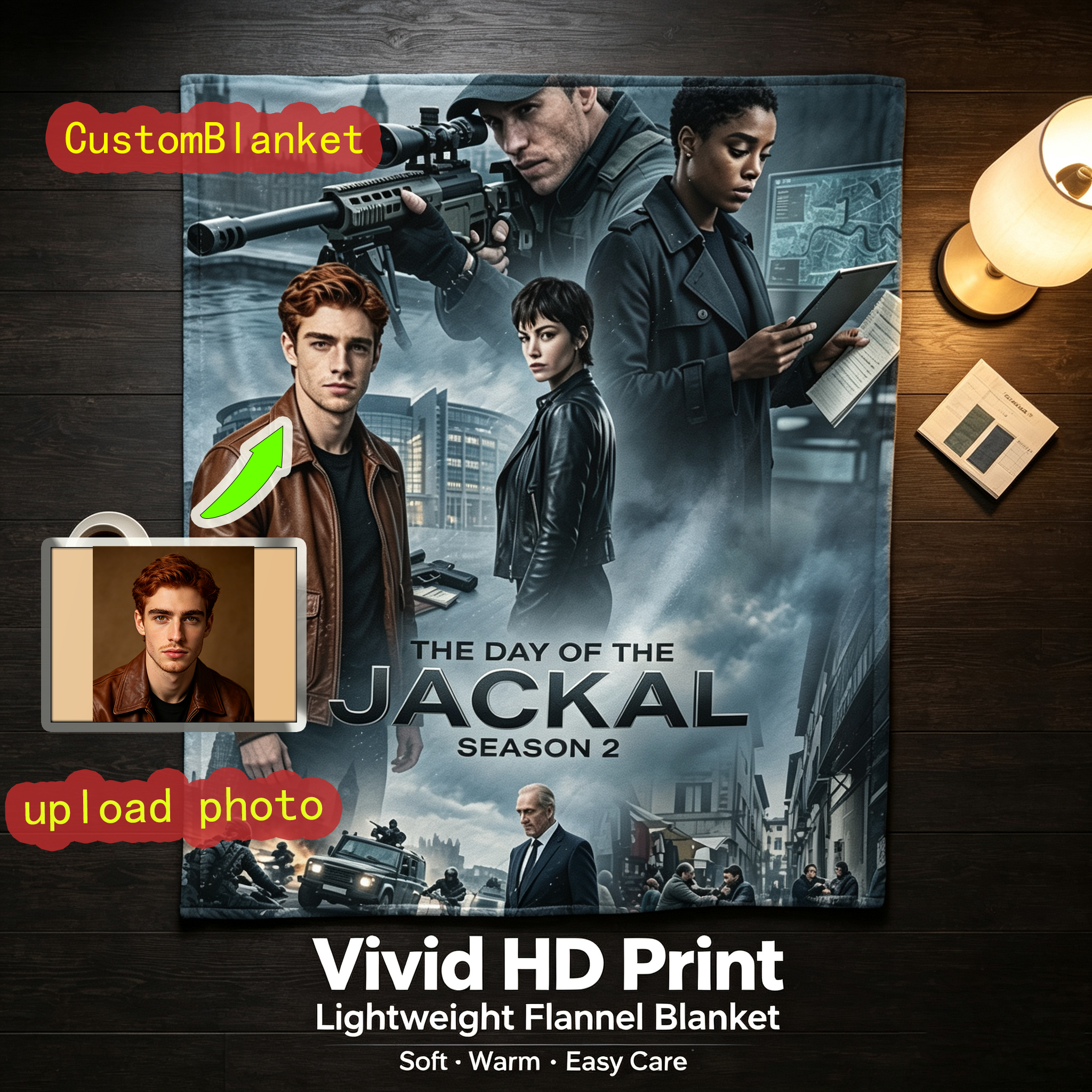 Custom Face Blanket The Day of the Jackal Season 2 Flannel Blanket Perfect for Fans of Action Thriller Series Cozy Home Decor Gift or Giveaway