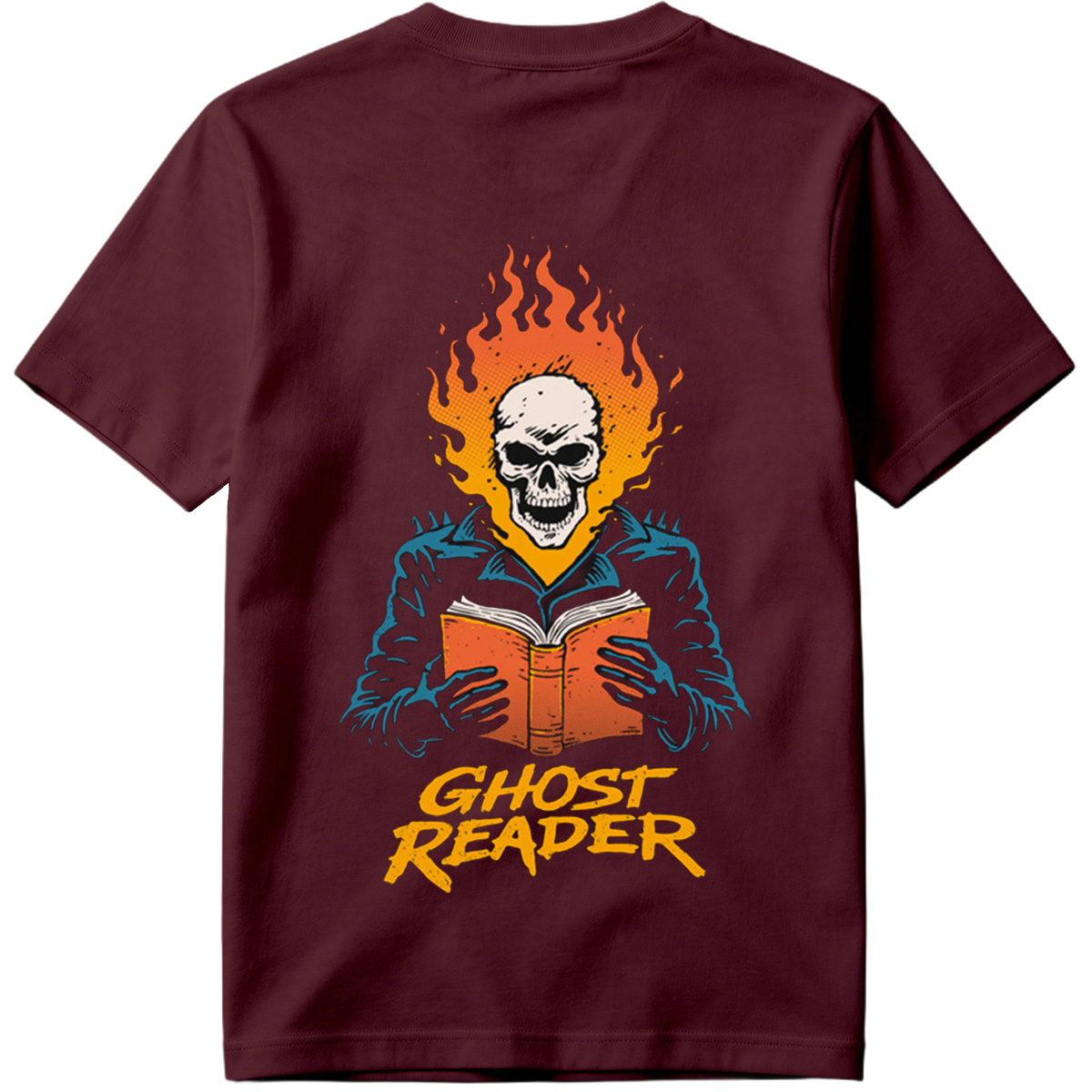 Ghost Reader: Skull with Flames Reading a Book - Tee