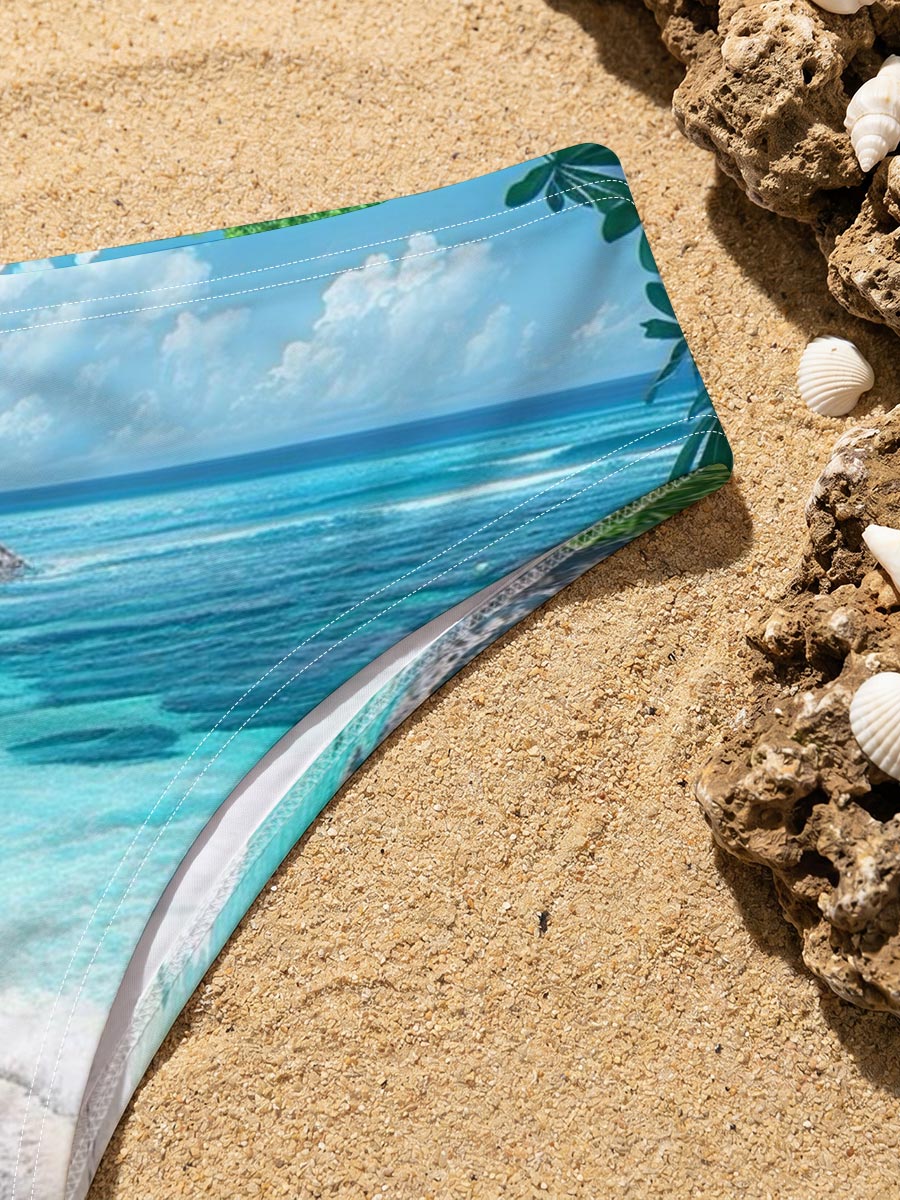 Tropical Beach with Crystal Clear Water and Lush Greenery -  Men's swim trunks