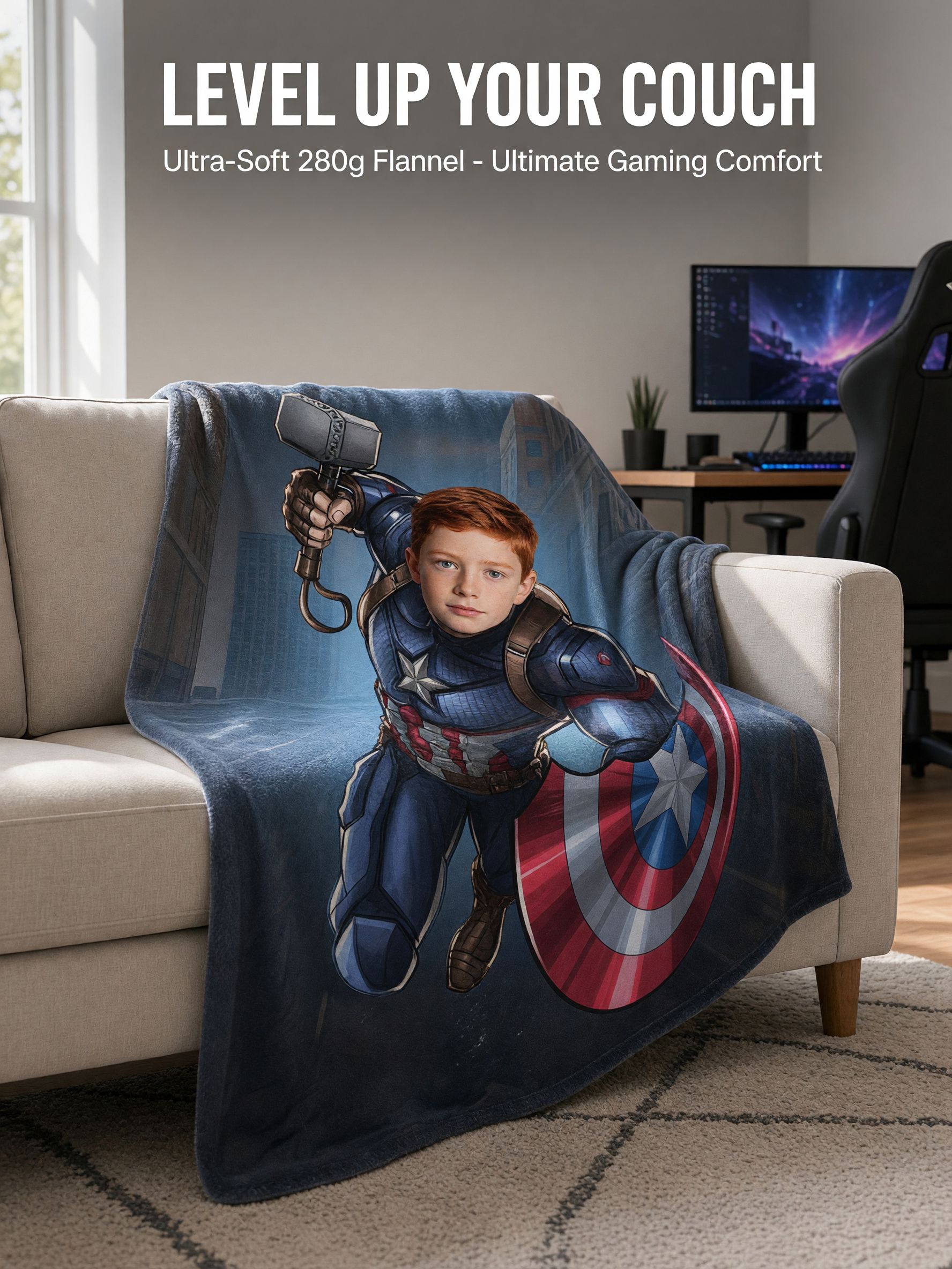 Custom Superhero Face Photo Blanket Ultra Soft Flannel Fleece Throw Cozy Personalized Gift for Kids and Family