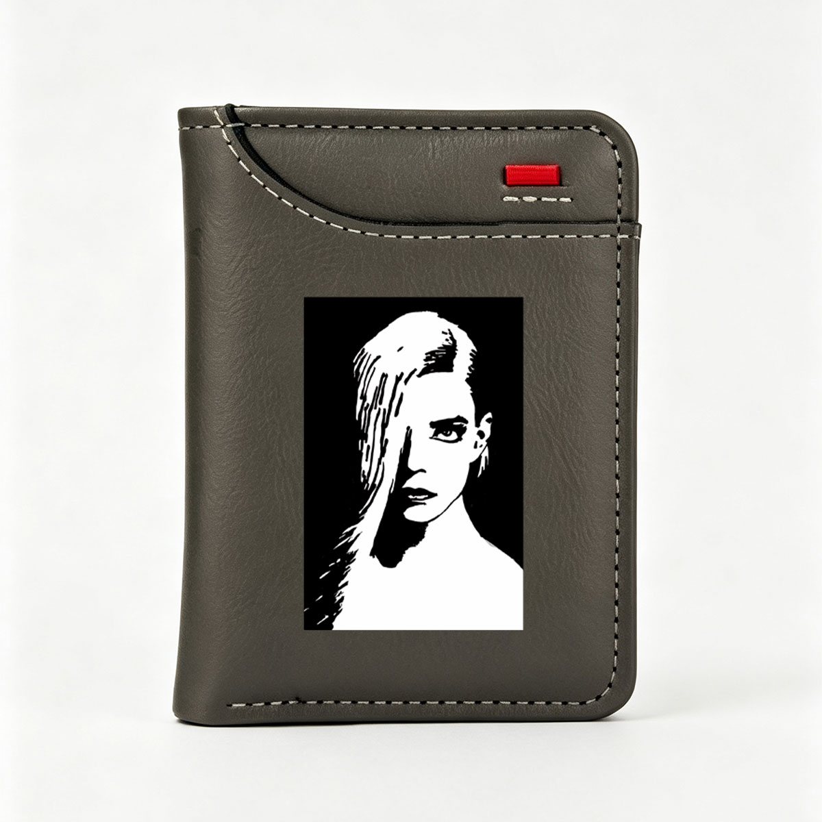 Stylized Black and White Portrait of a Woman with Long Hair - Vertical Style Wallet