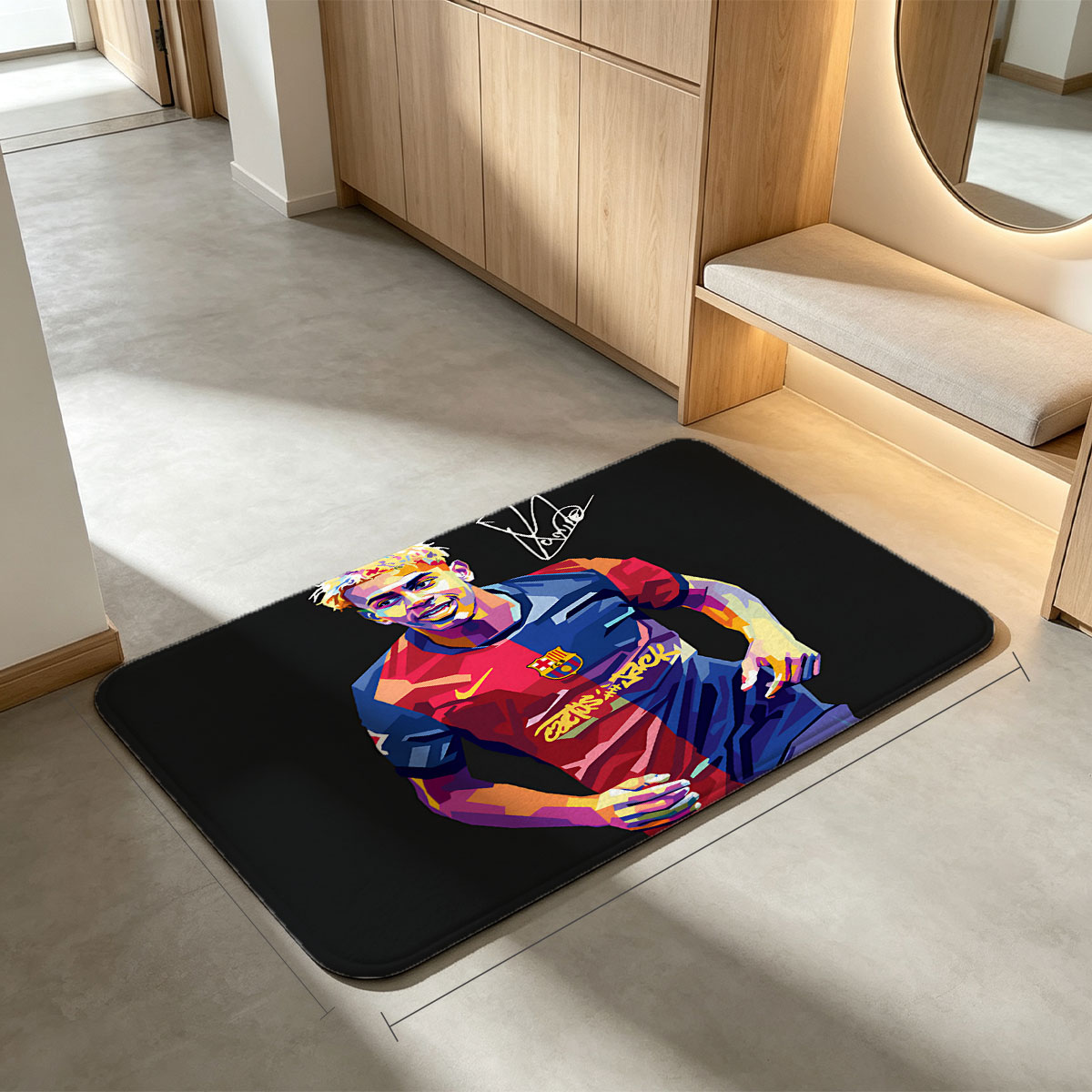 Lamine Yamal in FC Barcelona Jersey, Artistic Portrait - Flannel floor mat