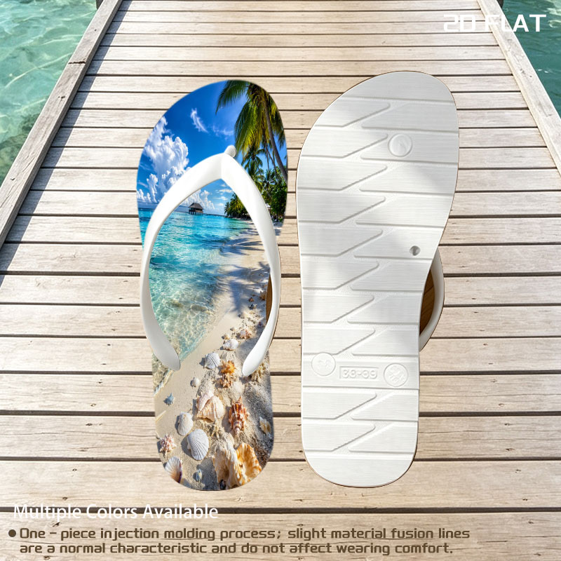 Tropical Beach with Clear Water, Shells, and Palm Trees -  flip-flops