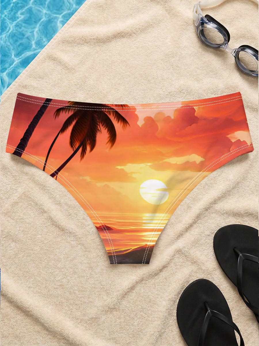 Tropical Sunset Beach with Palm Trees and Golden Waves -  Men's swim trunks