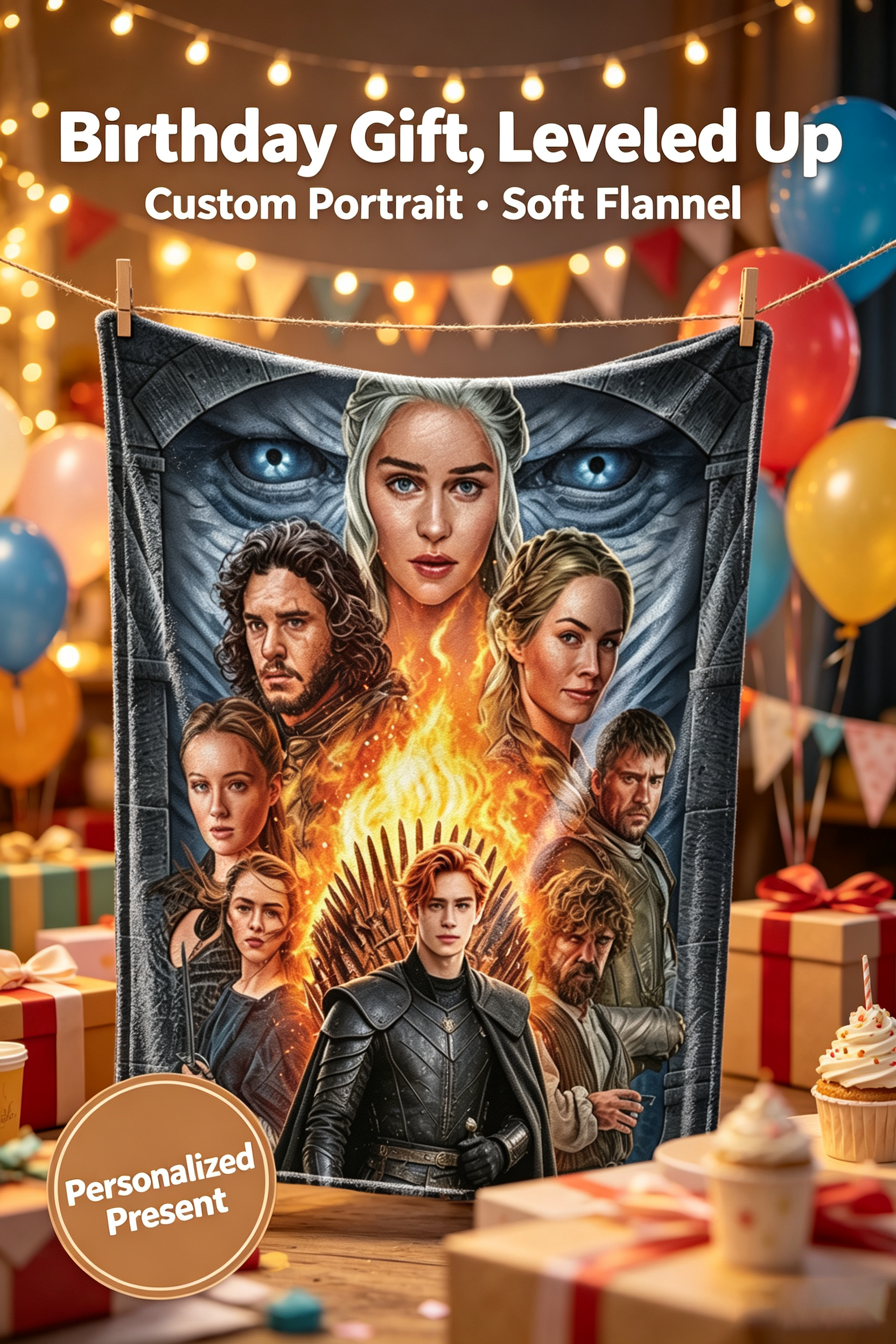 Custom Face Blanket Game of Thrones Flannel Blanket for Couch, Bed, or Travel – Perfect Gift or Giveaway for Fans