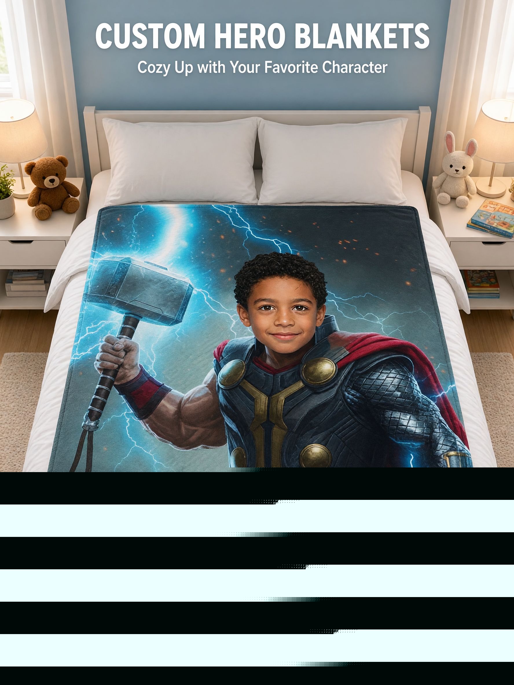Custom Face Superhero Flannel Blanket, Personalized Photo Plush Throw for Kids and Adults, Cozy Birthday Gift Idea