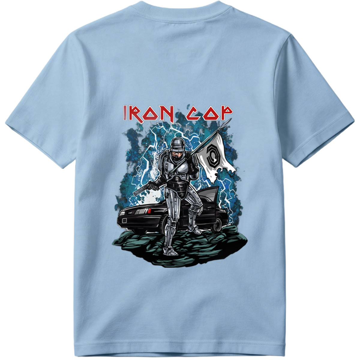 Iron Cop: Robo-Police Officer with Flag and Car - Tee