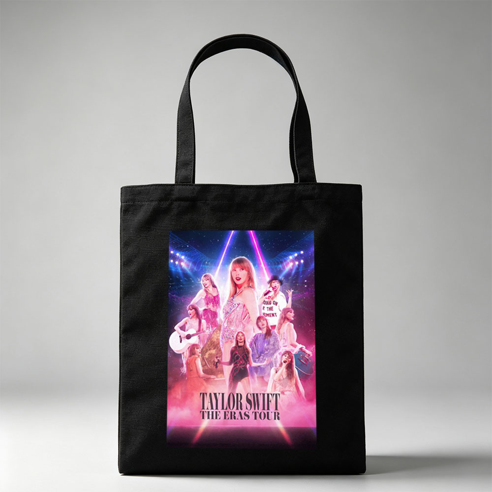 Taylor Swift The Eras Tour Concert Performance Poster with Multiple Outfits and Stage Lights - Canvas tote bags
