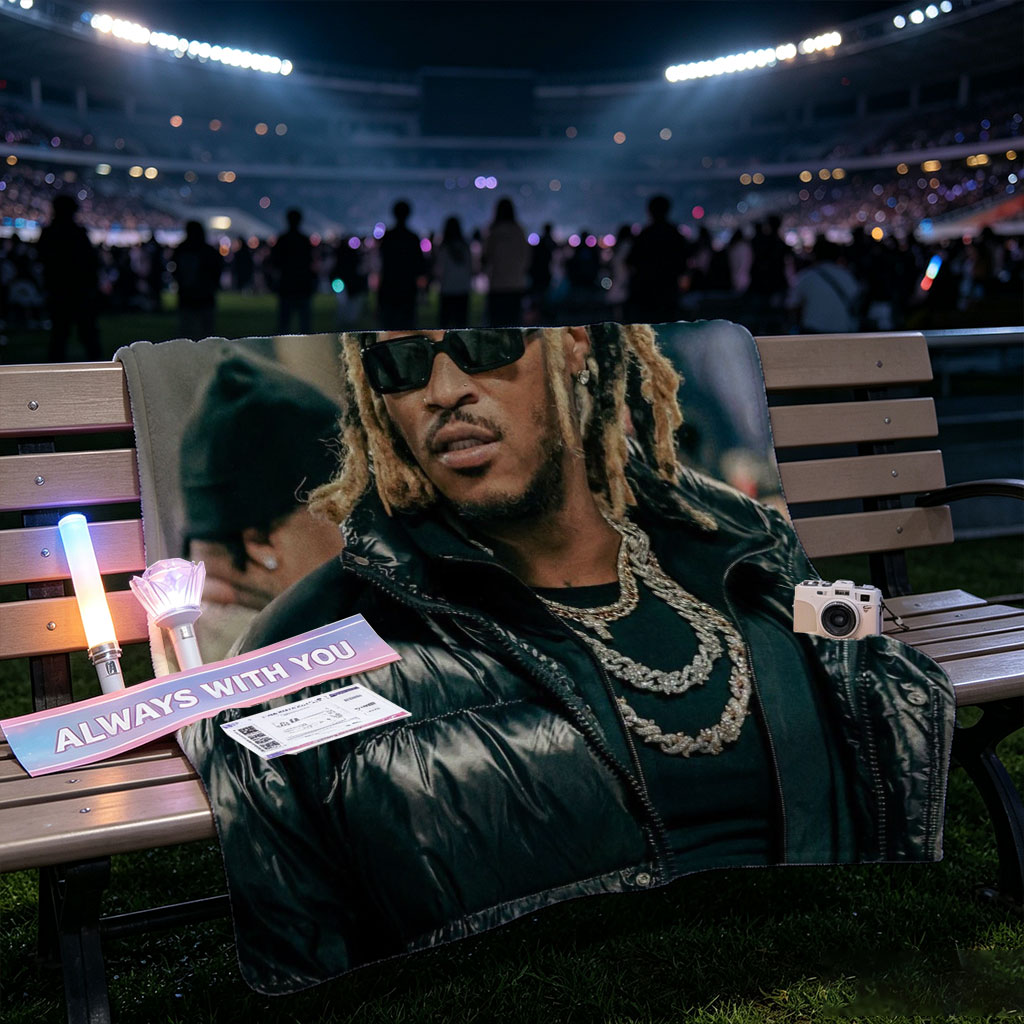 Tory Lanez at a Music Event Wearing a Black Puffer Jacket and Sunglasses - Blankets