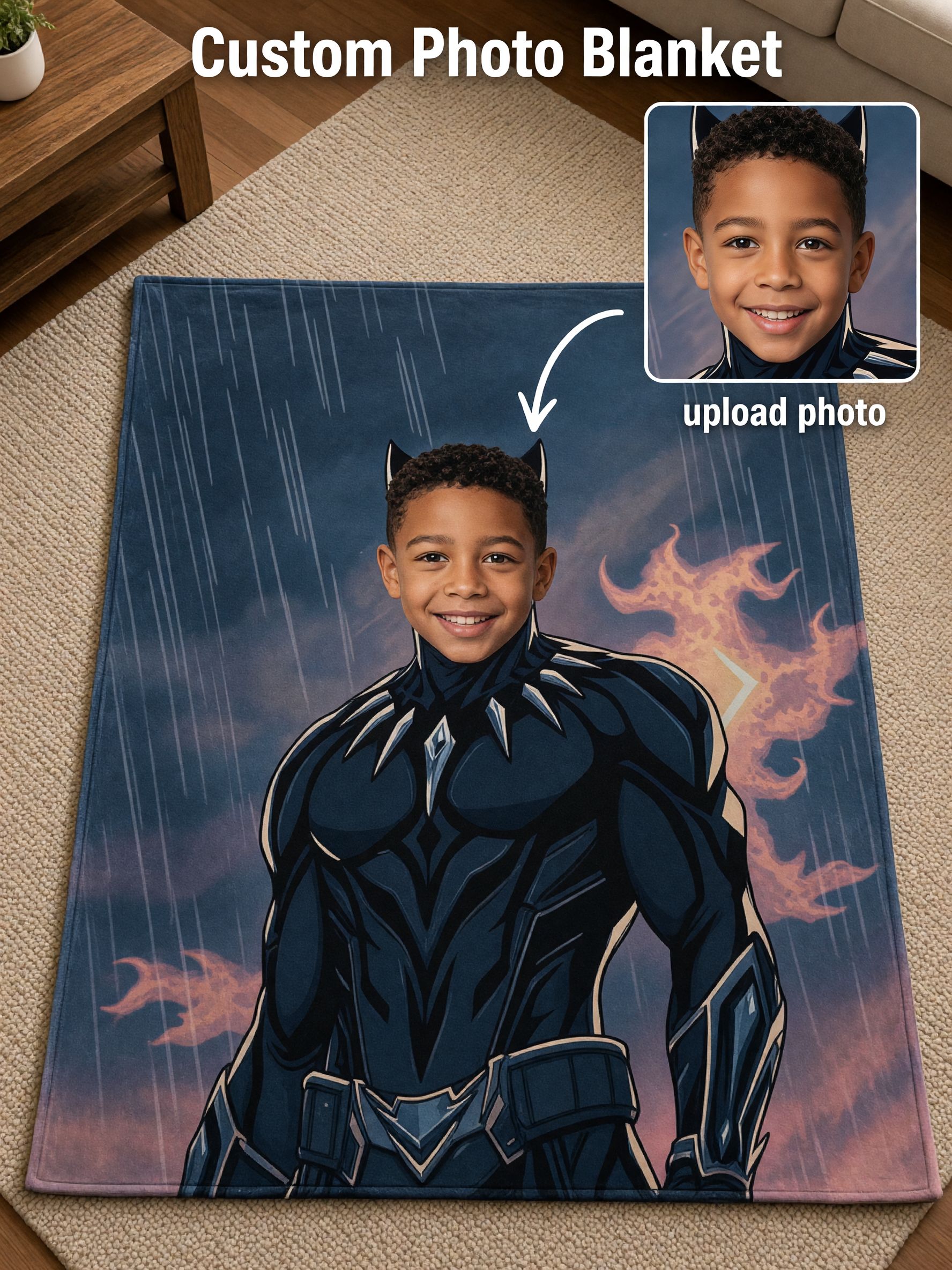 Personalized Superhero Face Photo Blanket, Ultra Soft Flannel Fleece Throw Cover for Kids and Adults, Ideal Custom Gift