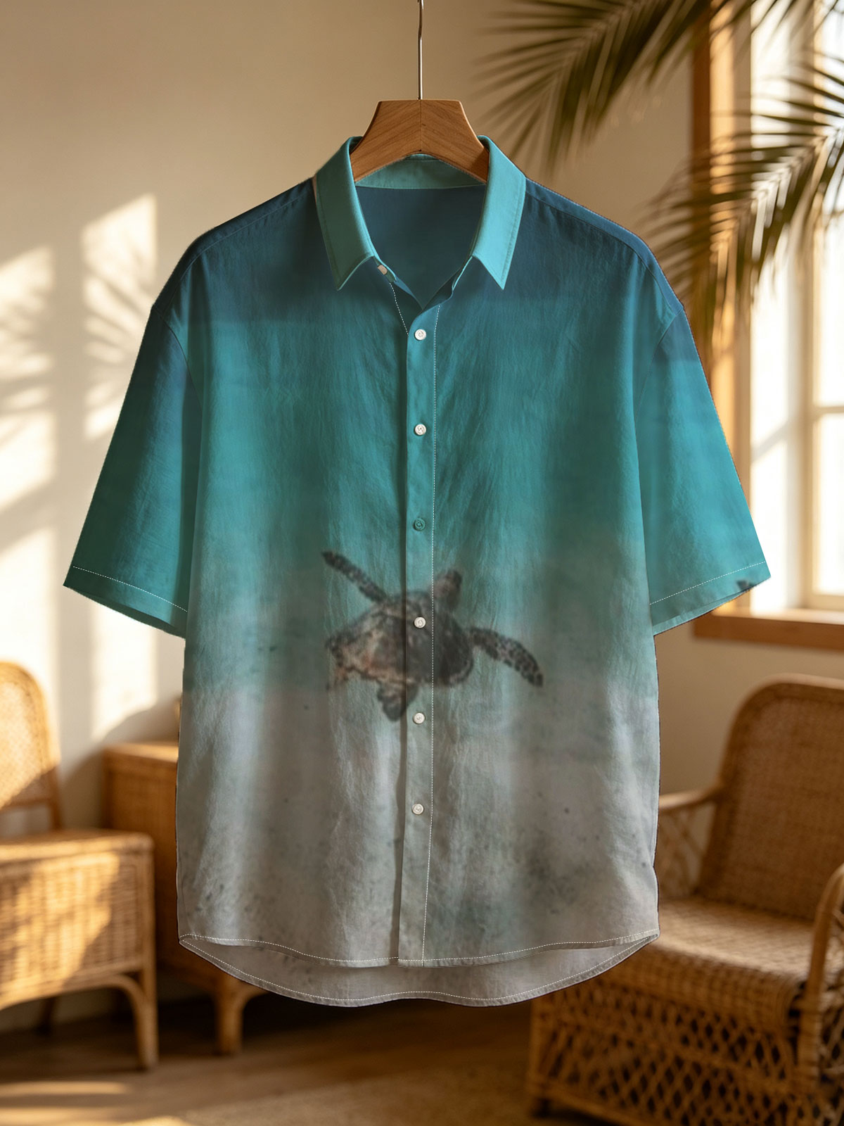 Sea turtle swimming in clear blue water over sandy ocean floor -  Shirt
