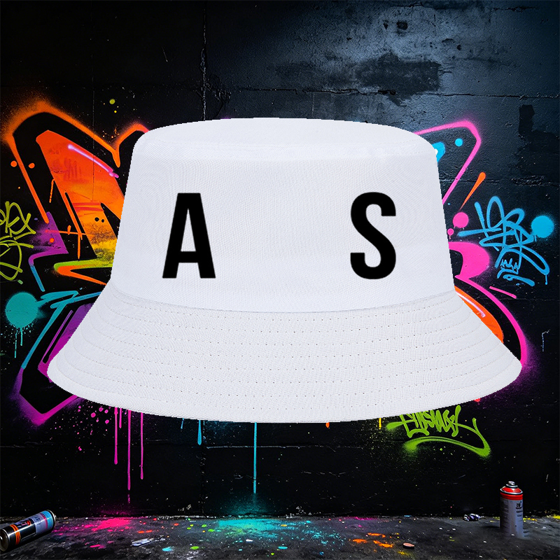 Unisex Bucket Hat with AS Logo Print - Classic Cotton Sun Hat for Outdoor Activities, Travel, and Casual Wear - Suitable for Men and Women Seeking Stylish and Functional Headwear