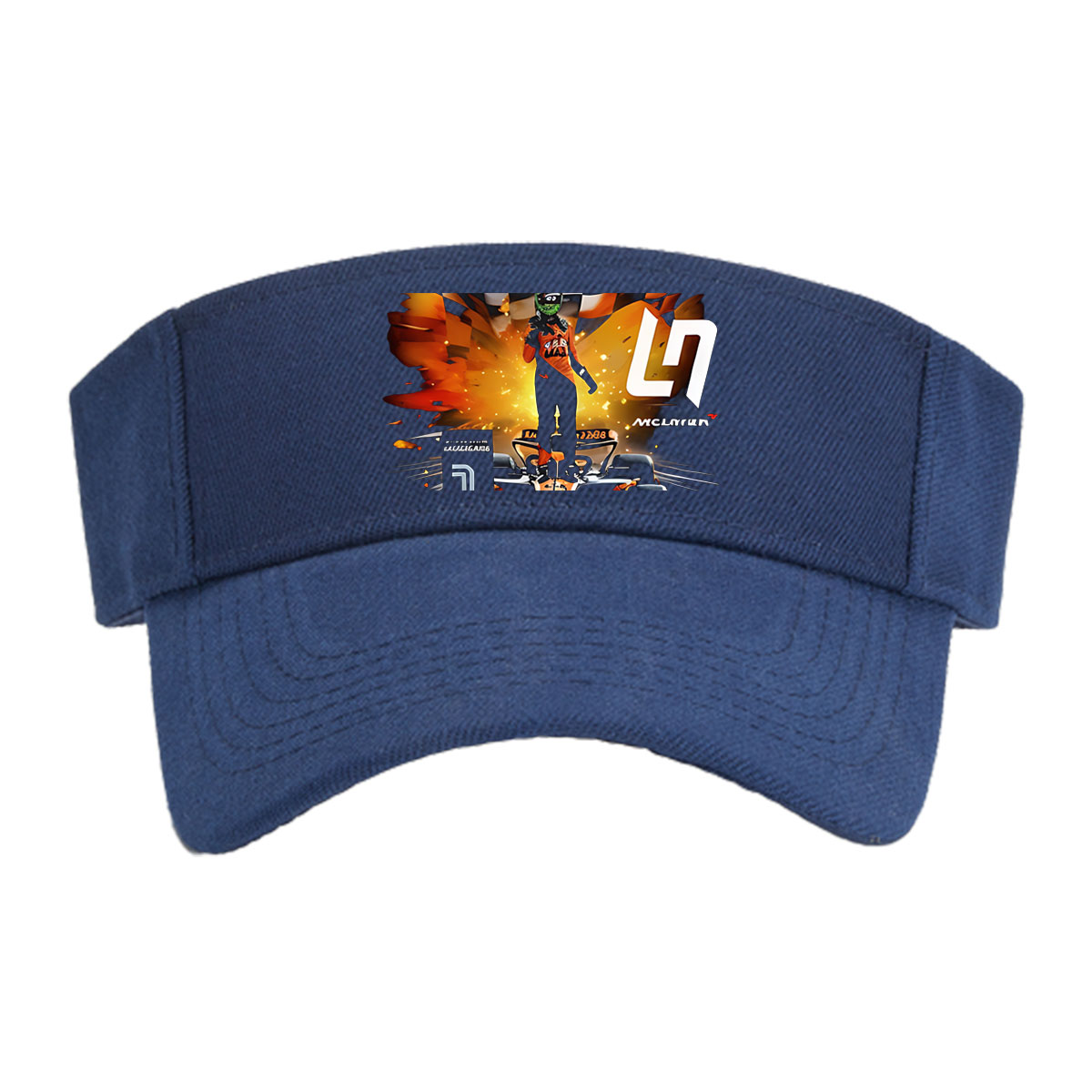 Lando Norris McLaren F1 Driver in Racing Gear with Checkered Flag and Car, Number 4 -  Visor cap