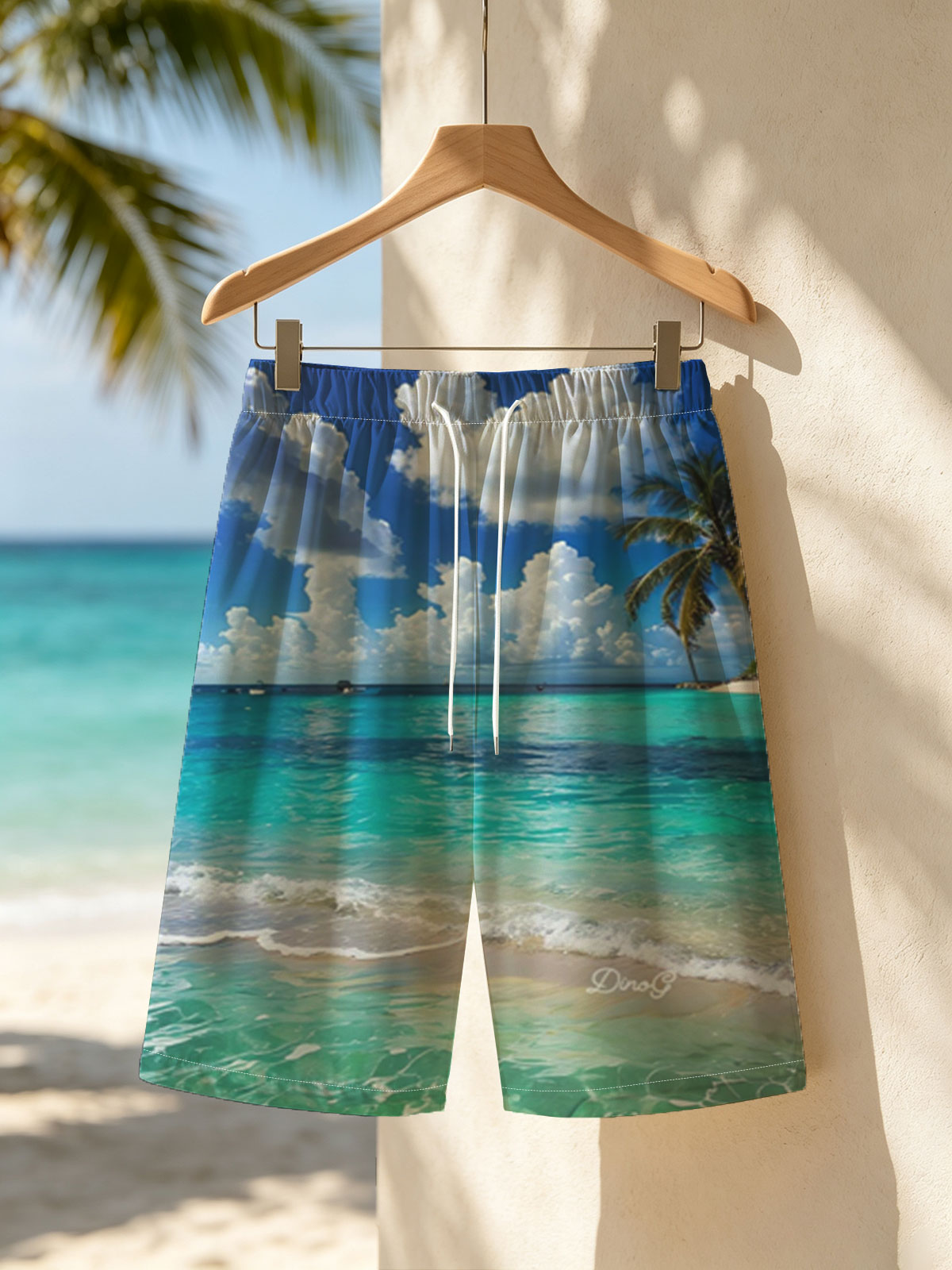 Crystal Clear Waters and Palm Trees Under a Blue Sky -  Beach shorts