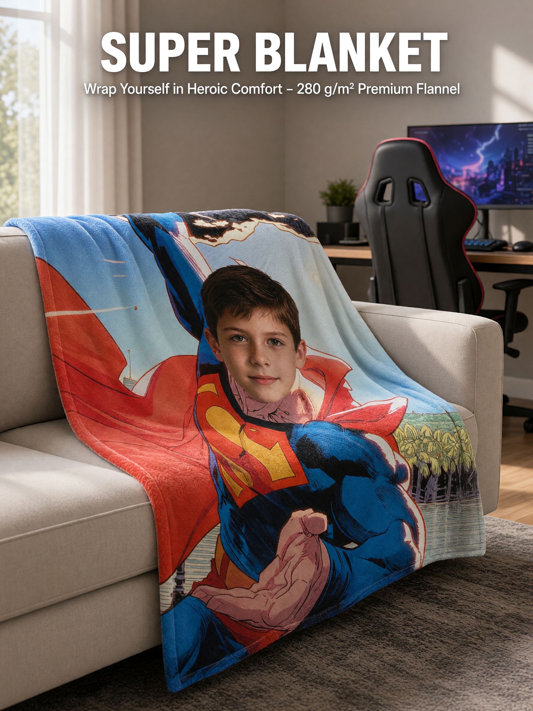Custom Face Superhero Blanket Personalized Photo Soft Flannel Throw Cozy Bed Sofa Wrap Ideal Keepsake Gift